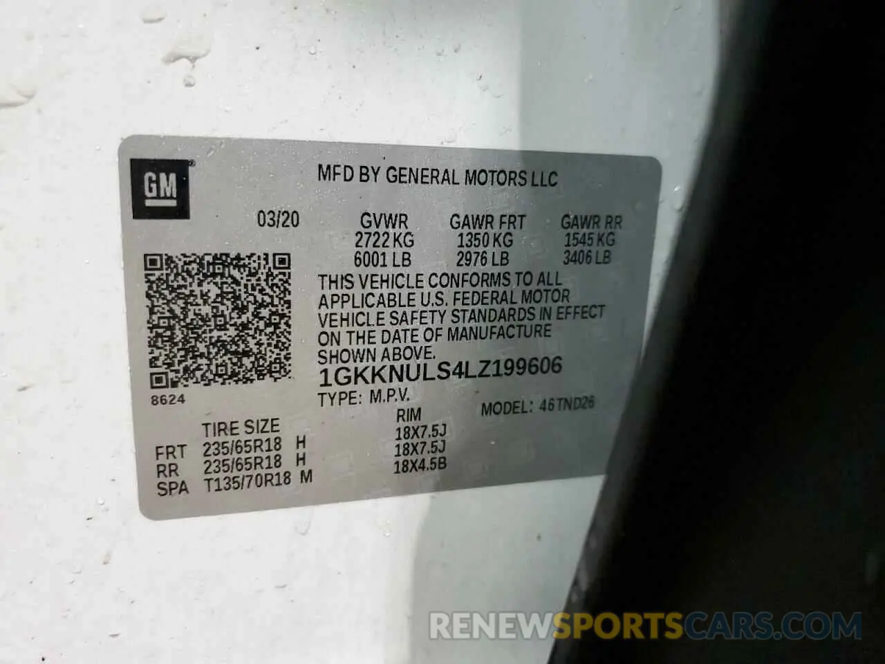 13 fotografías del automóvil dañado 1GKKNULS4LZ199606 GMC ACADIA 2020