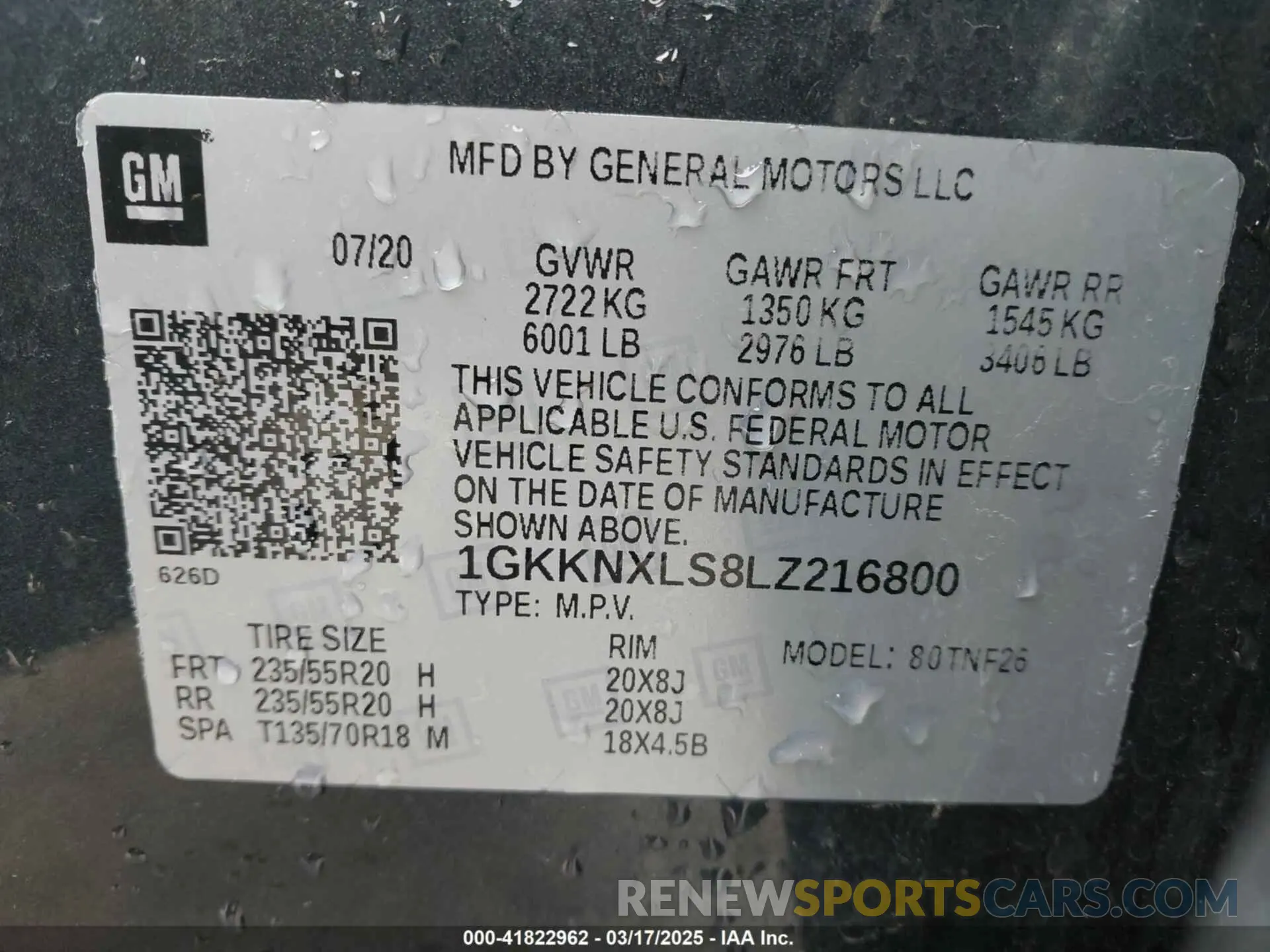 9 fotografías del automóvil dañado 1GKKNXLS8LZ216800 GMC ACADIA 2020