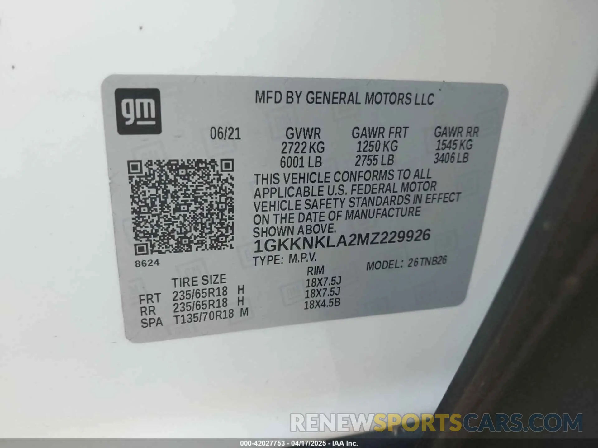 9 fotografías del automóvil dañado 1GKKNKLA2MZ229926 GMC ACADIA 2021