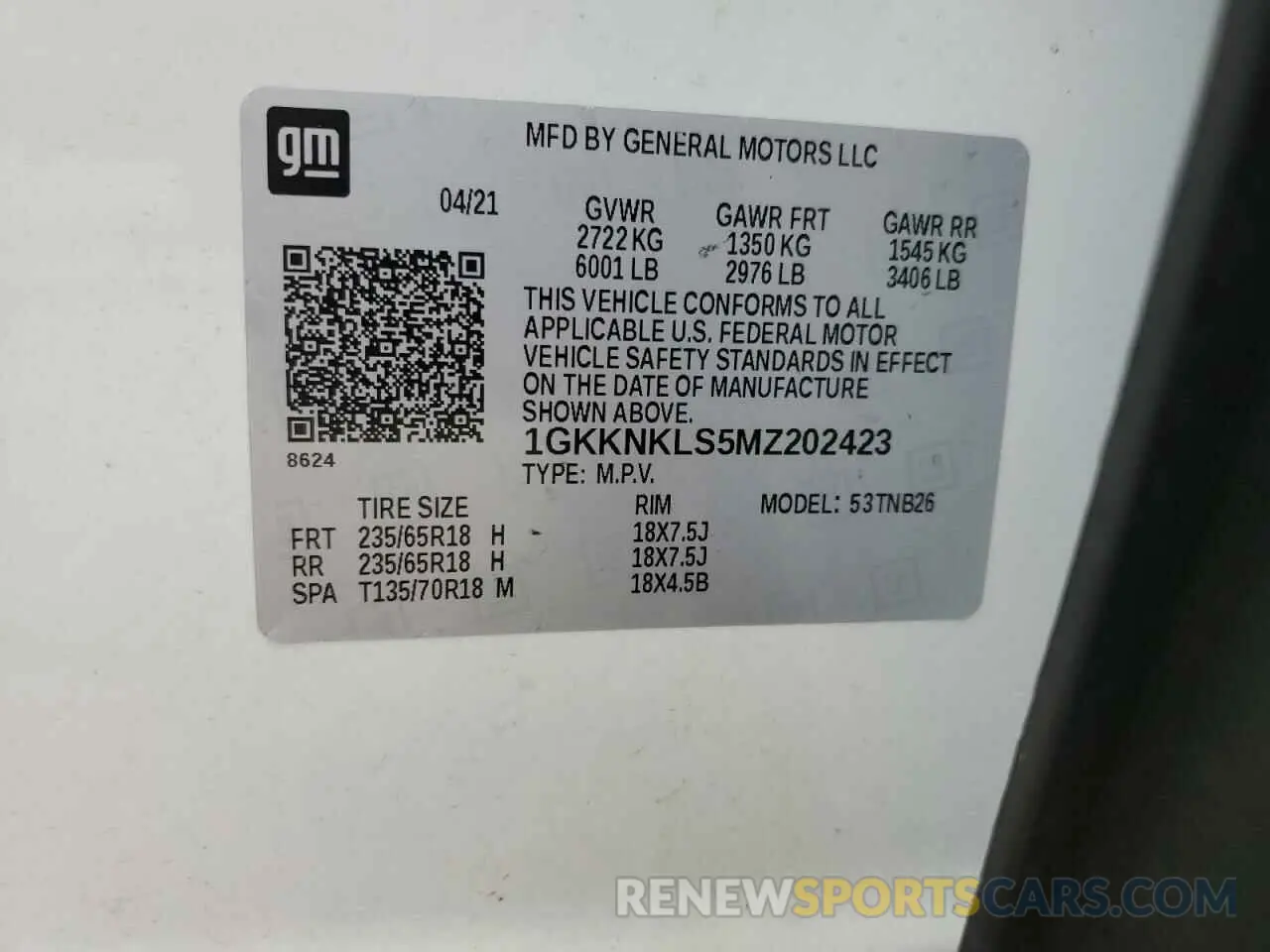 14 fotografías del automóvil dañado 1GKKNKLS5MZ202423 GMC ACADIA 2021