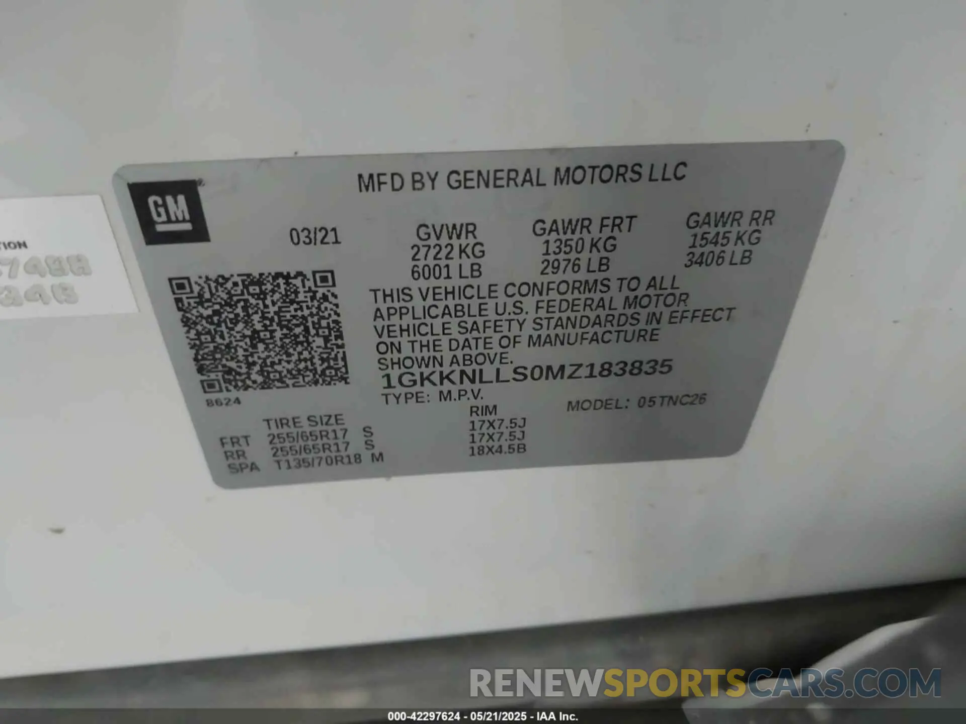 9 fotografías del automóvil dañado 1GKKNLLS0MZ183835 GMC ACADIA 2021