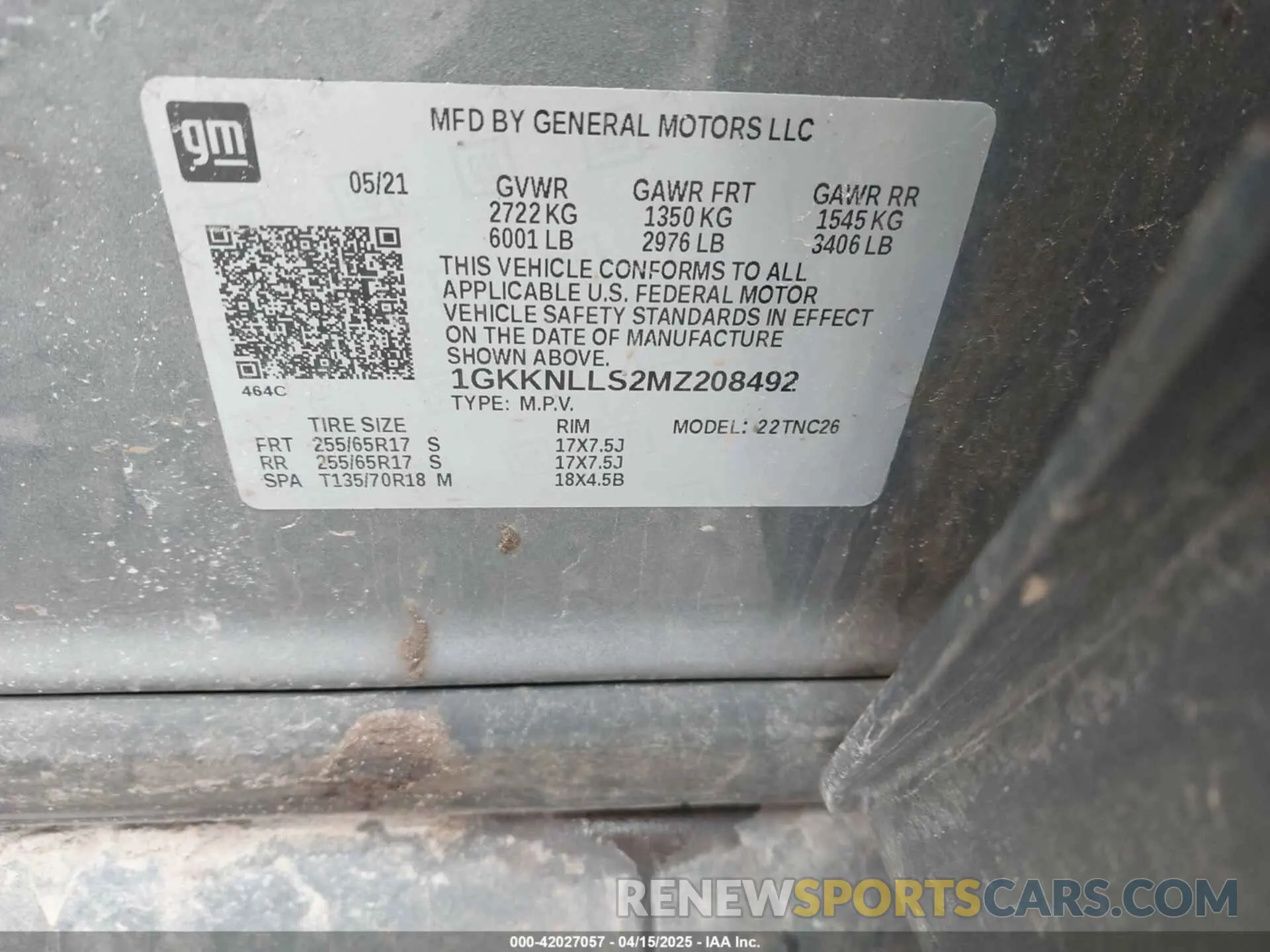 9 fotografías del automóvil dañado 1GKKNLLS2MZ208492 GMC ACADIA 2021
