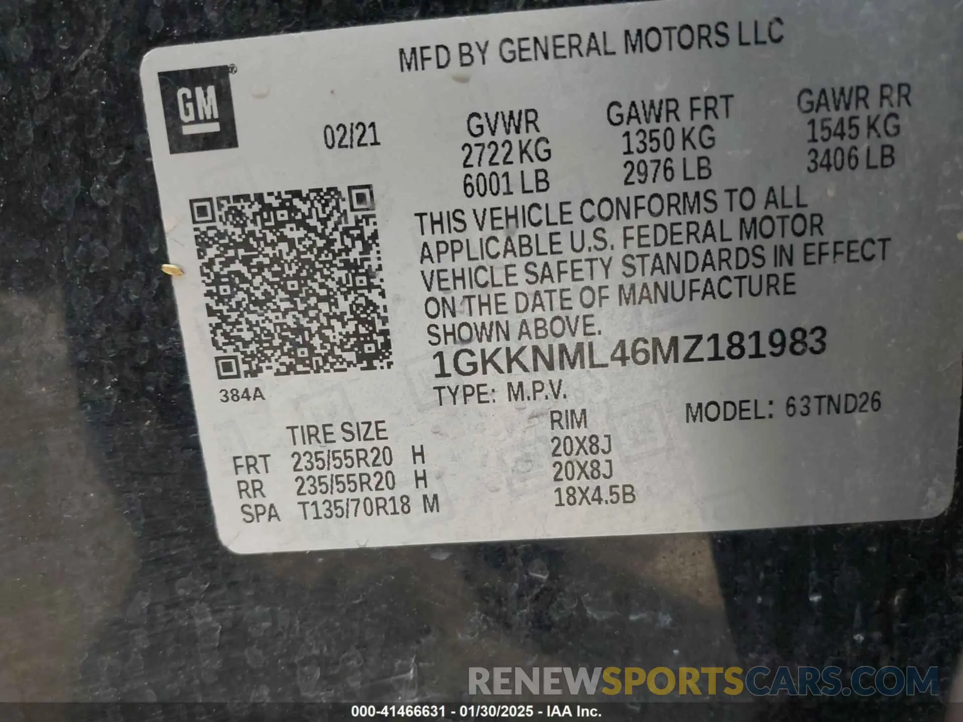 9 fotografías del automóvil dañado 1GKKNML46MZ181983 GMC ACADIA 2021