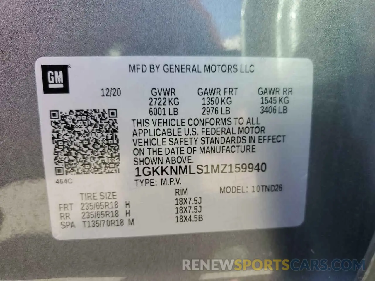 13 fotografías del automóvil dañado 1GKKNMLS1MZ159940 GMC ACADIA 2021