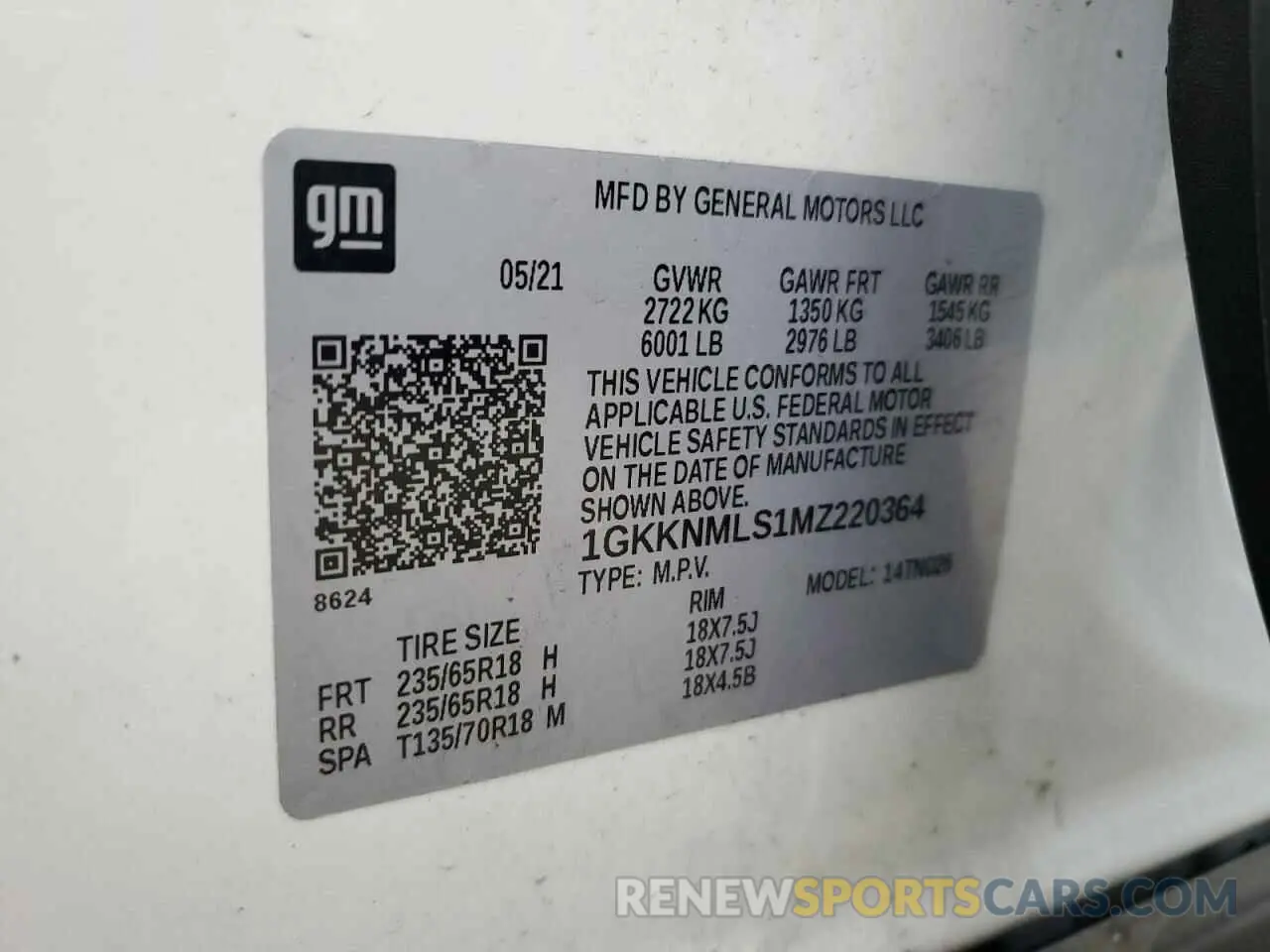 14 fotografías del automóvil dañado 1GKKNMLS1MZ220364 GMC ACADIA 2021