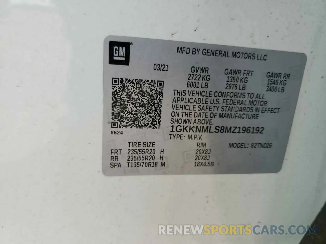 14 fotografías del automóvil dañado 1GKKNMLS8MZ196192 GMC ACADIA 2021