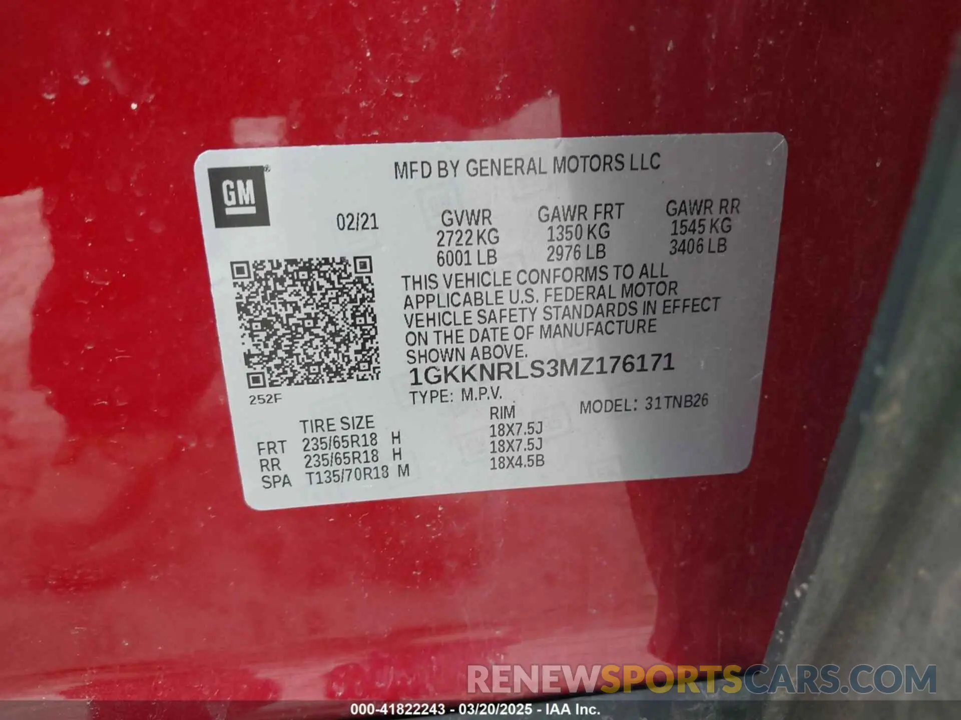 9 fotografías del automóvil dañado 1GKKNRLS3MZ176171 GMC ACADIA 2021