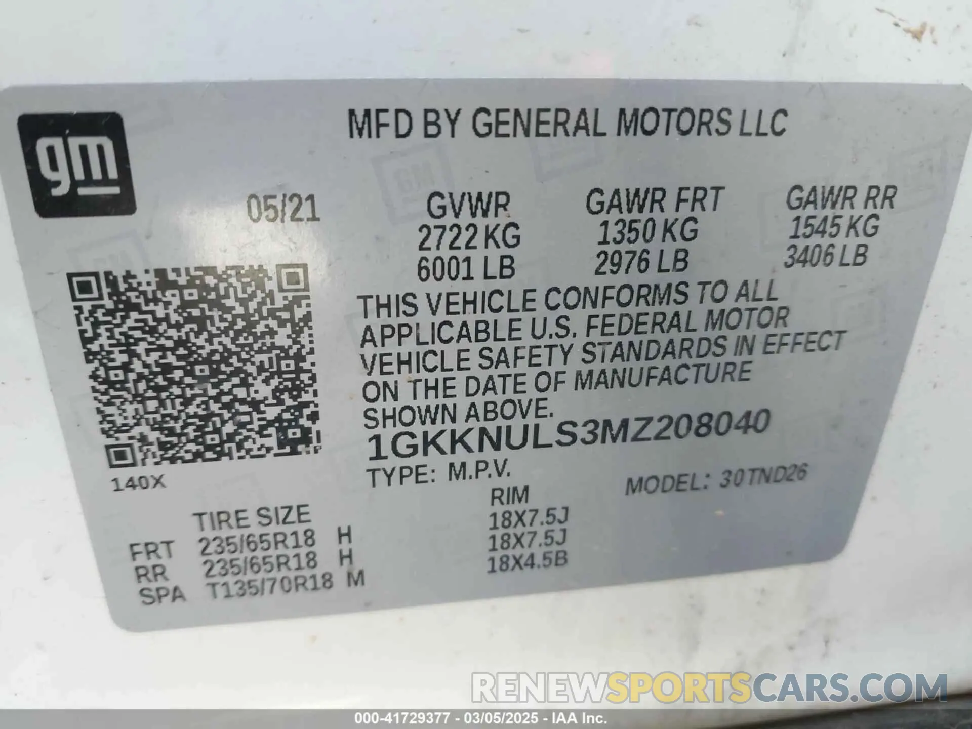 9 fotografías del automóvil dañado 1GKKNULS3MZ208040 GMC ACADIA 2021