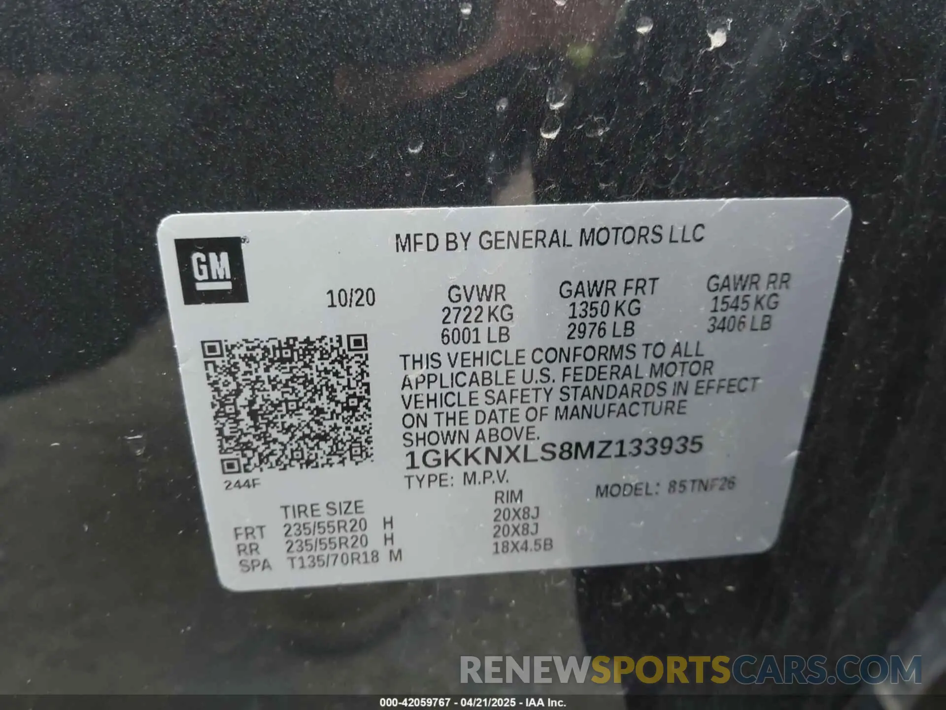 9 fotografías del automóvil dañado 1GKKNXLS8MZ133935 GMC ACADIA 2021