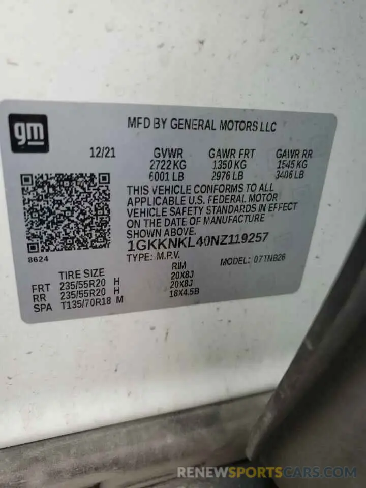 13 fotografías del automóvil dañado 1GKKNKL40NZ119257 GMC ACADIA 2022