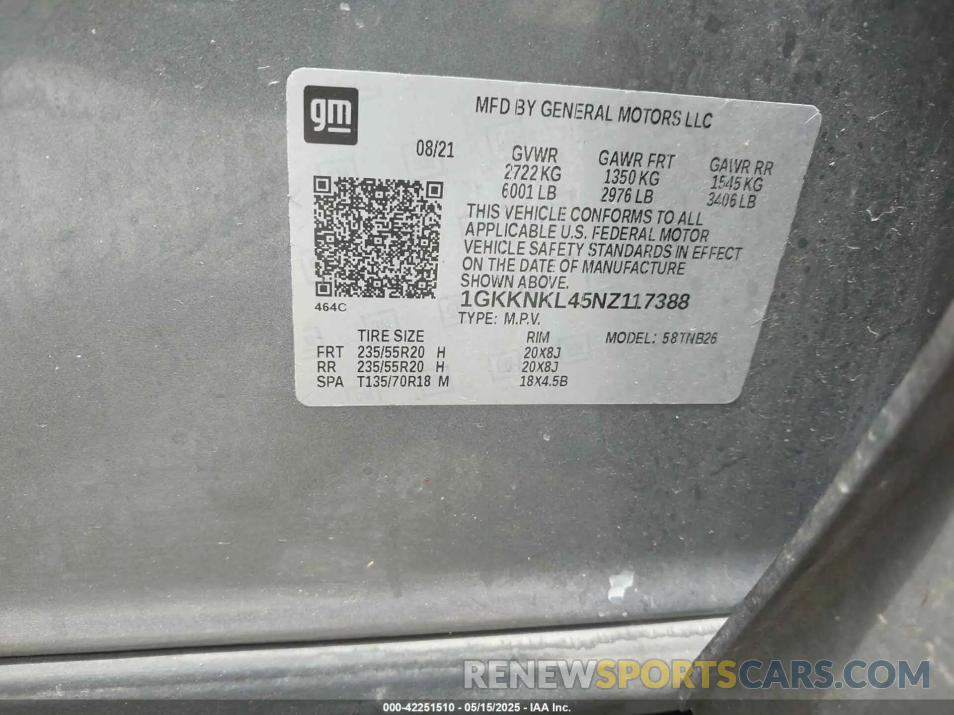 9 fotografías del automóvil dañado 1GKKNKL45NZ117388 GMC ACADIA 2022