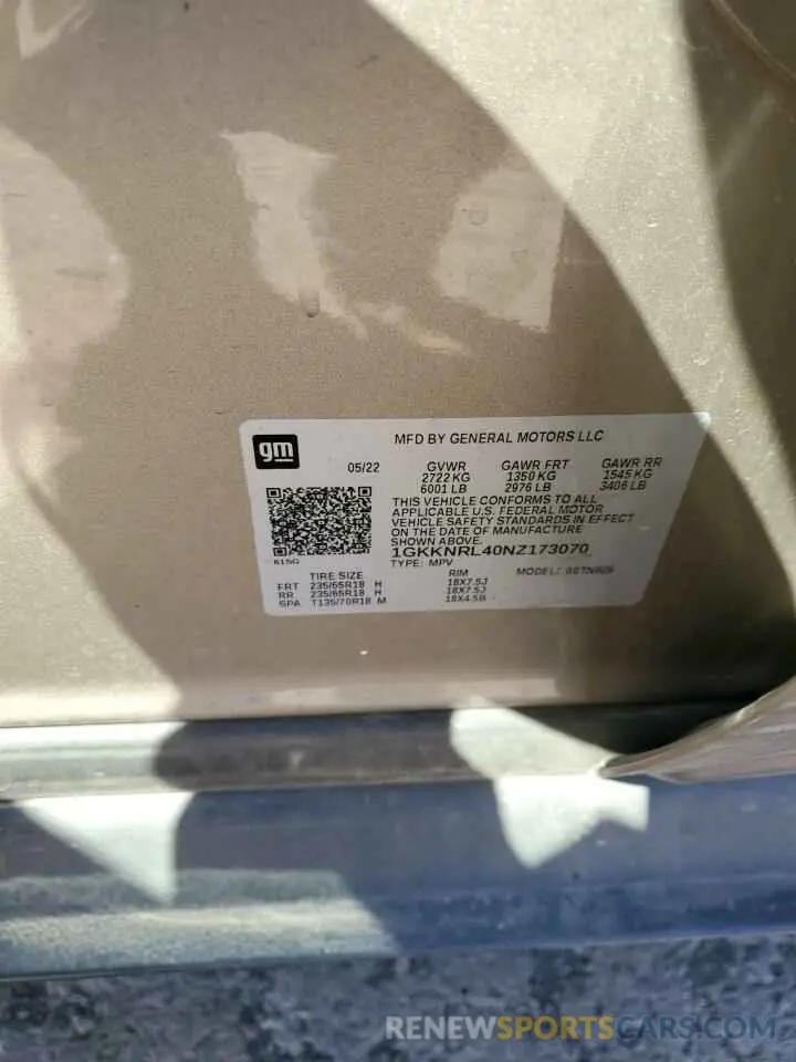 15 fotografías del automóvil dañado 1GKKNRL40NZ173070 GMC ACADIA 2022