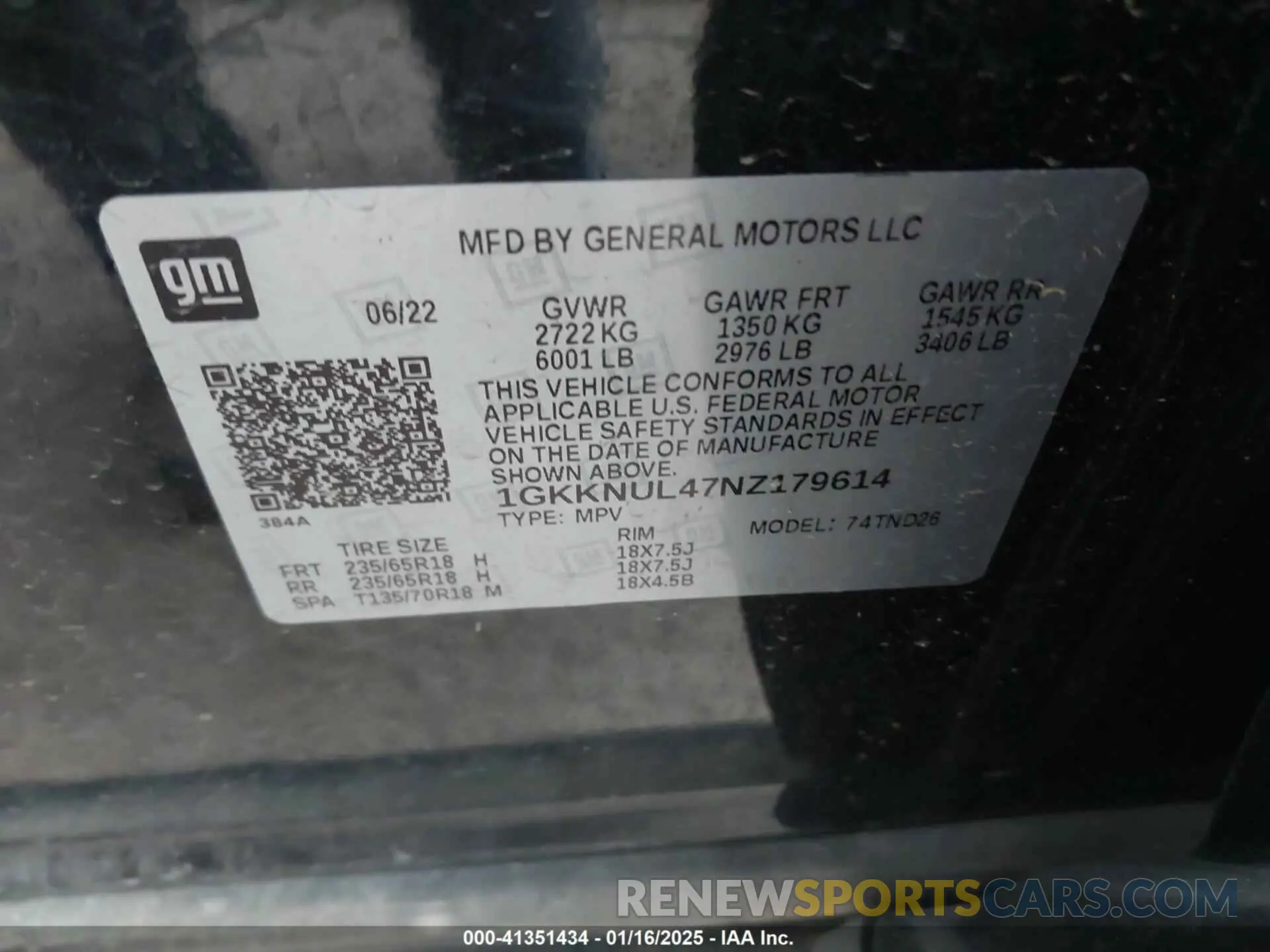 9 fotografías del automóvil dañado 1GKKNUL47NZ179614 GMC ACADIA 2022