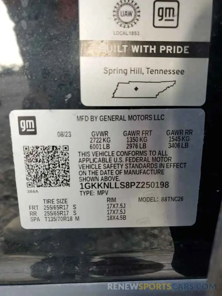 14 fotografías del automóvil dañado 1GKKNLLS8PZ250198 GMC ACADIA 2023