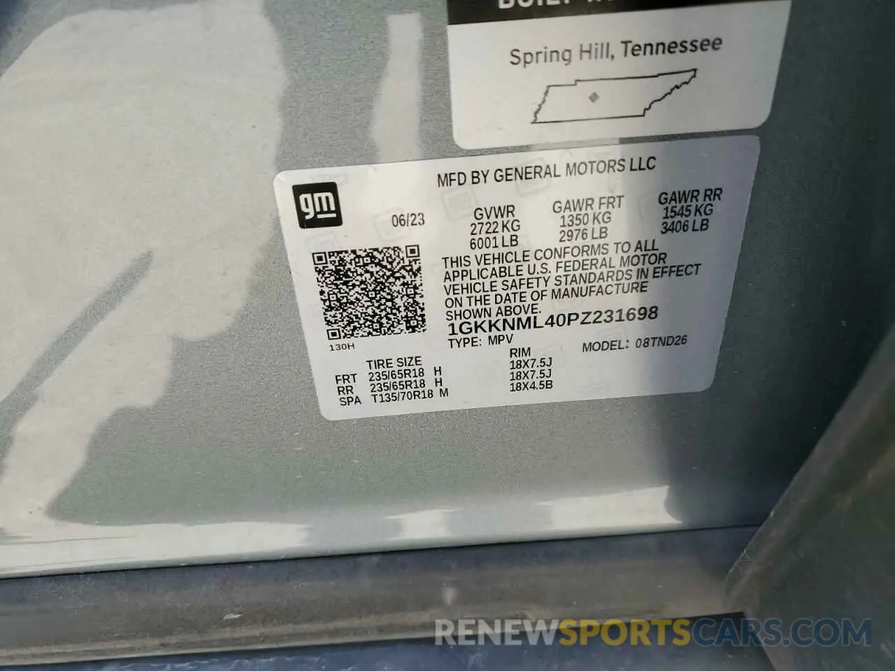 15 fotografías del automóvil dañado 1GKKNML40PZ231698 GMC ACADIA 2023
