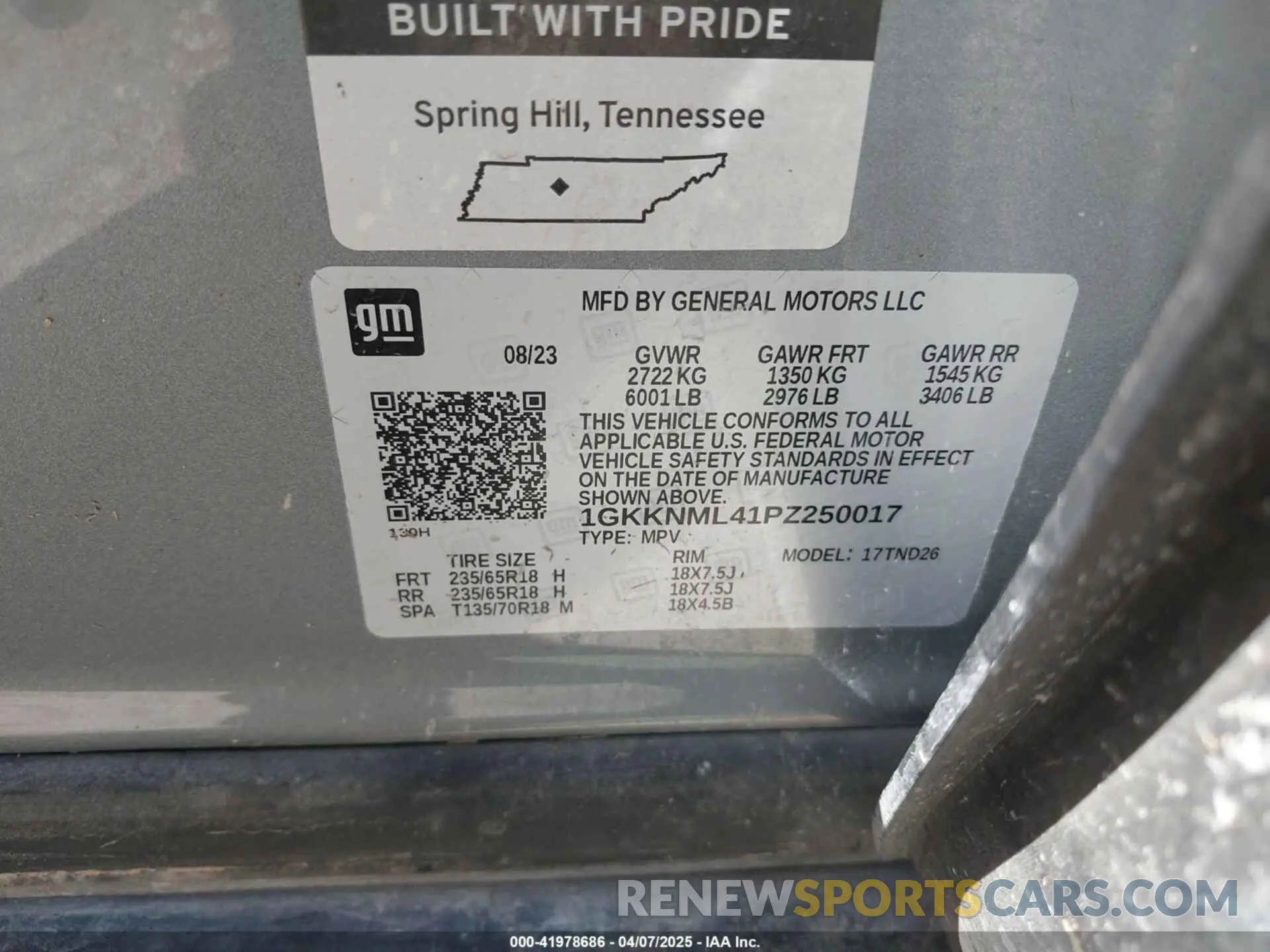 9 fotografías del automóvil dañado 1GKKNML41PZ250017 GMC ACADIA 2023