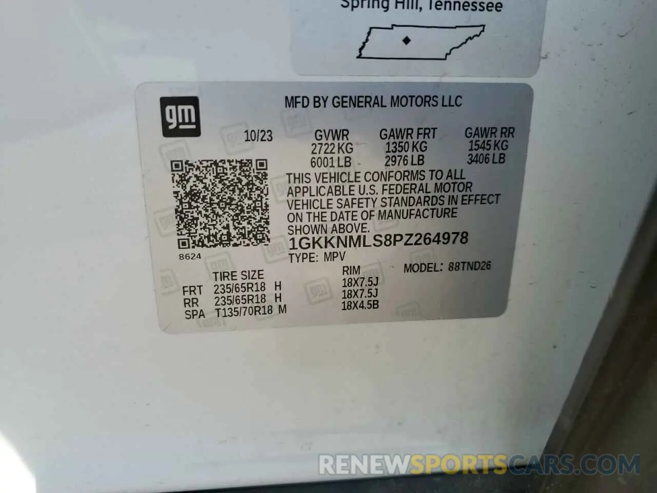 13 fotografías del automóvil dañado 1GKKNMLS8PZ264978 GMC ACADIA 2023