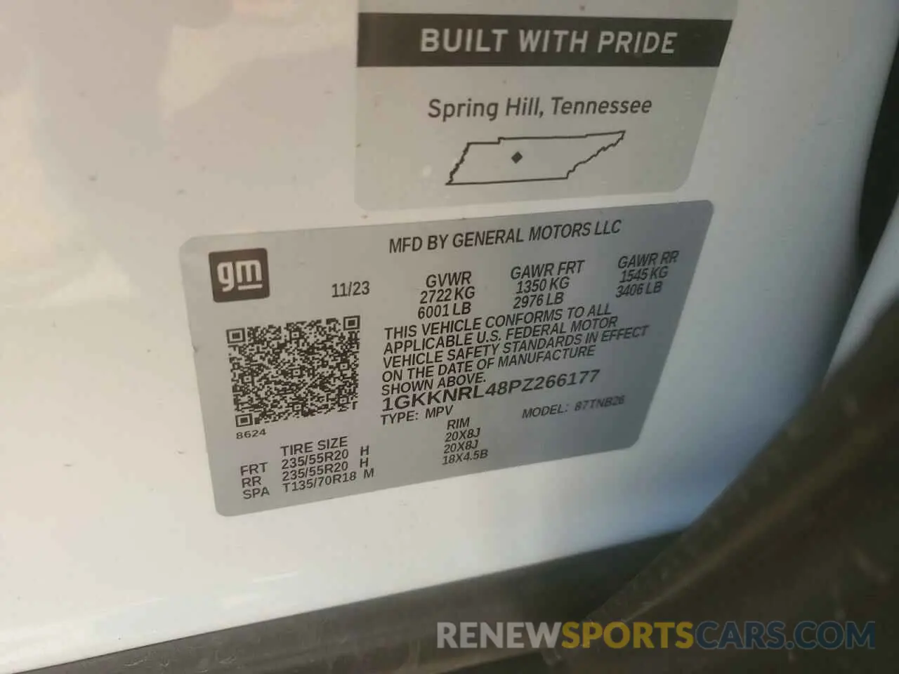 14 fotografías del automóvil dañado 1GKKNRL48PZ266177 GMC ACADIA 2023