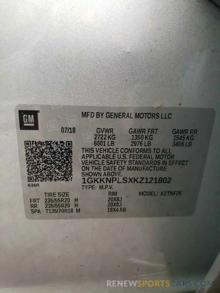 13 fotografías del automóvil dañado 1GKKNPLSXKZ121802 GMC ACADIA DEN 2019
