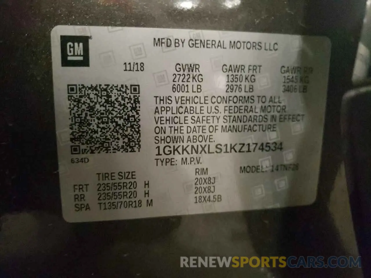14 fotografías del automóvil dañado 1GKKNXLS1KZ174534 GMC ACADIA DEN 2019