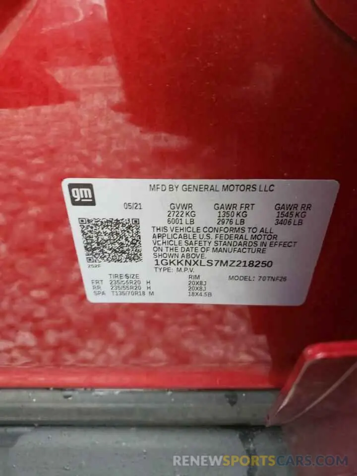 13 fotografías del automóvil dañado 1GKKNXLS7MZ218250 GMC ACADIA DEN 2021