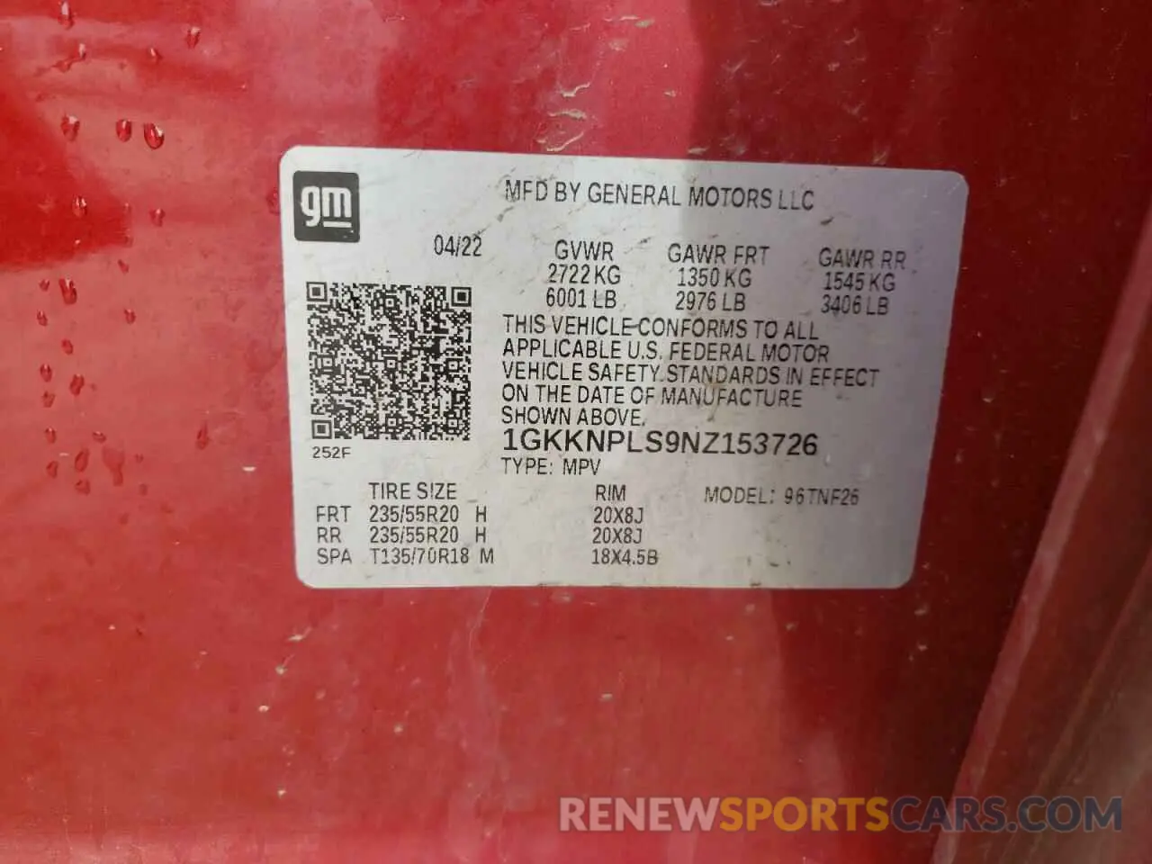 15 fotografías del automóvil dañado 1GKKNPLS9NZ153726 GMC ACADIA DEN 2022