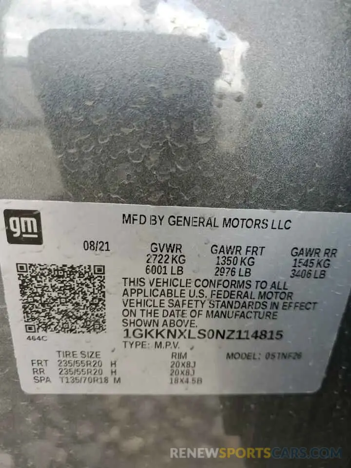 12 fotografías del automóvil dañado 1GKKNXLS0NZ114815 GMC ACADIA DEN 2022