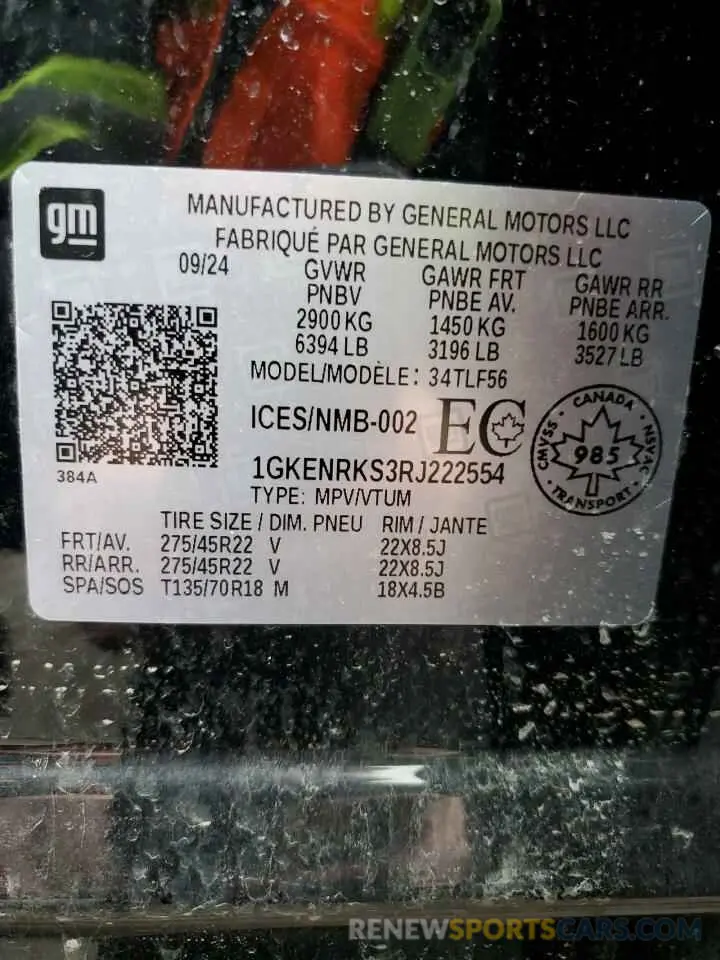 14 fotografías del automóvil dañado 1GKENRKS3RJ222554 GMC ACADIA DEN 2024