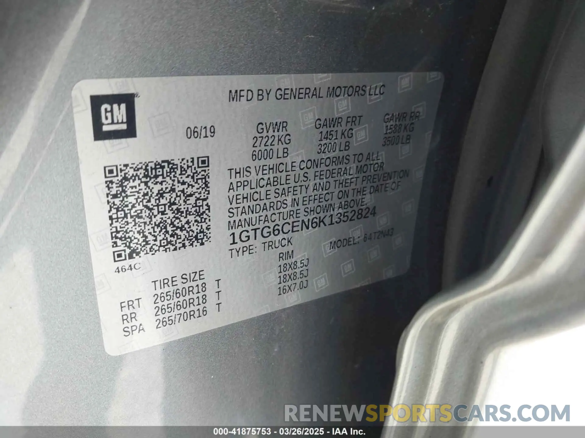 9 fotografías del automóvil dañado 1GTG6CEN6K1352824 GMC CANYON 2019