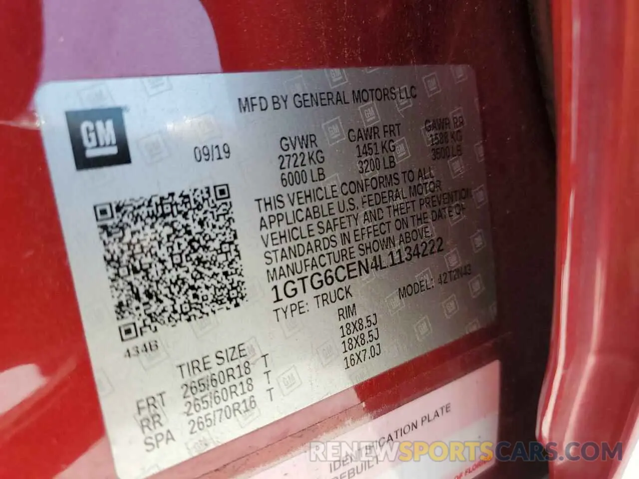13 fotografías del automóvil dañado 1GTG6CEN4L1134222 GMC CANYON 2020