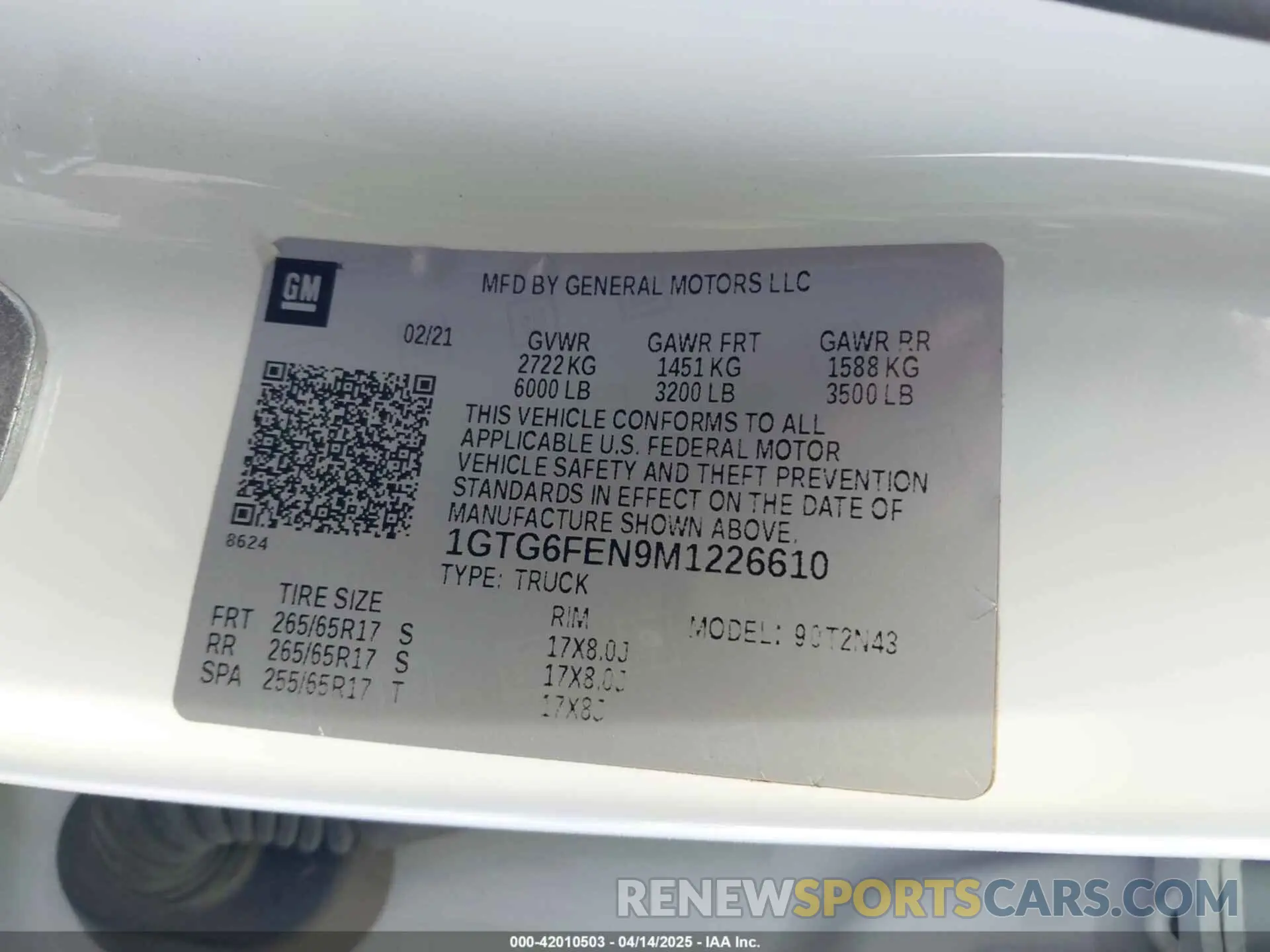 9 fotografías del automóvil dañado 1GTG6FEN9M1226610 GMC CANYON 2021
