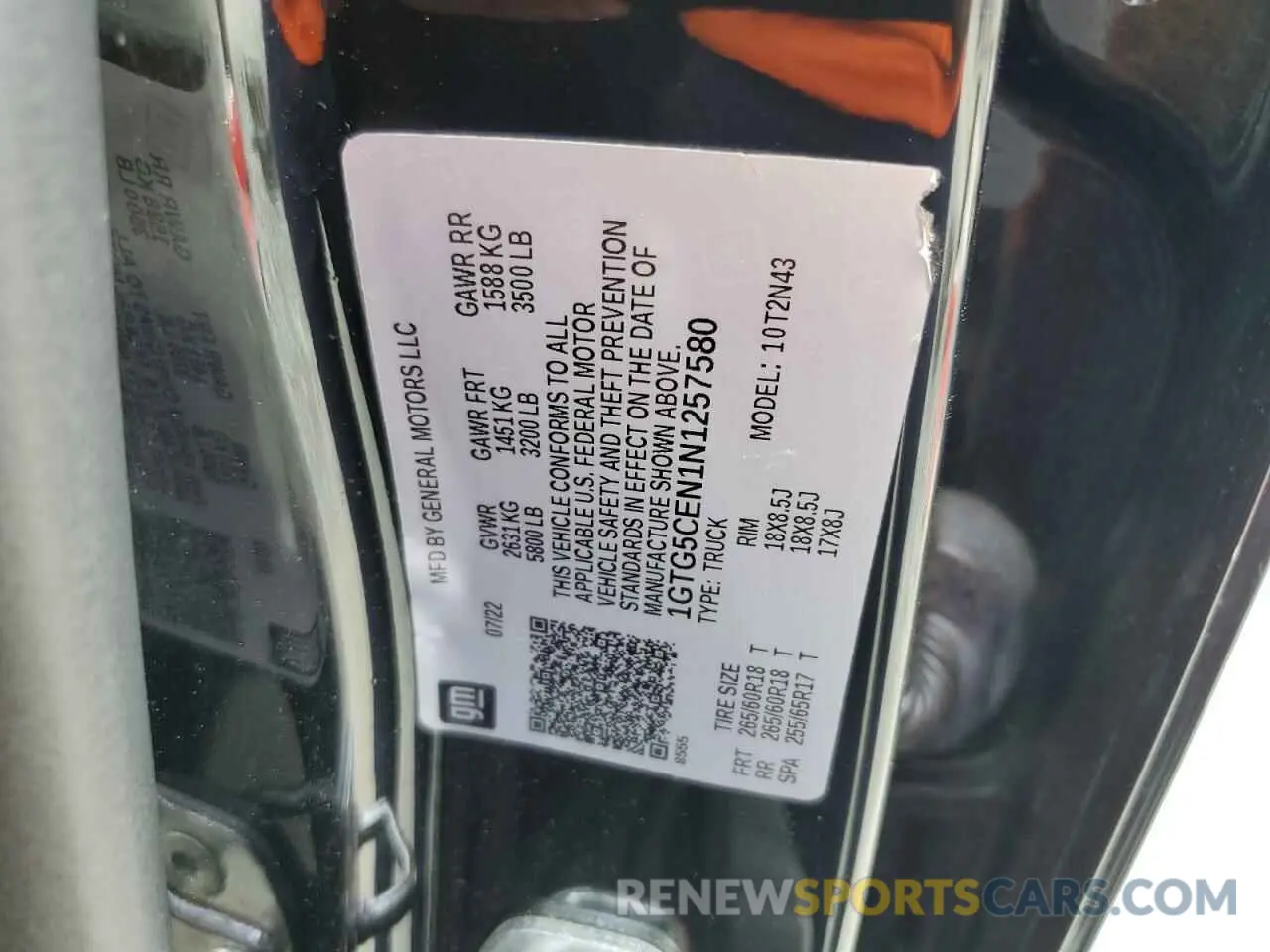 12 fotografías del automóvil dañado 1GTG5CEN1N1257580 GMC CANYON 2022
