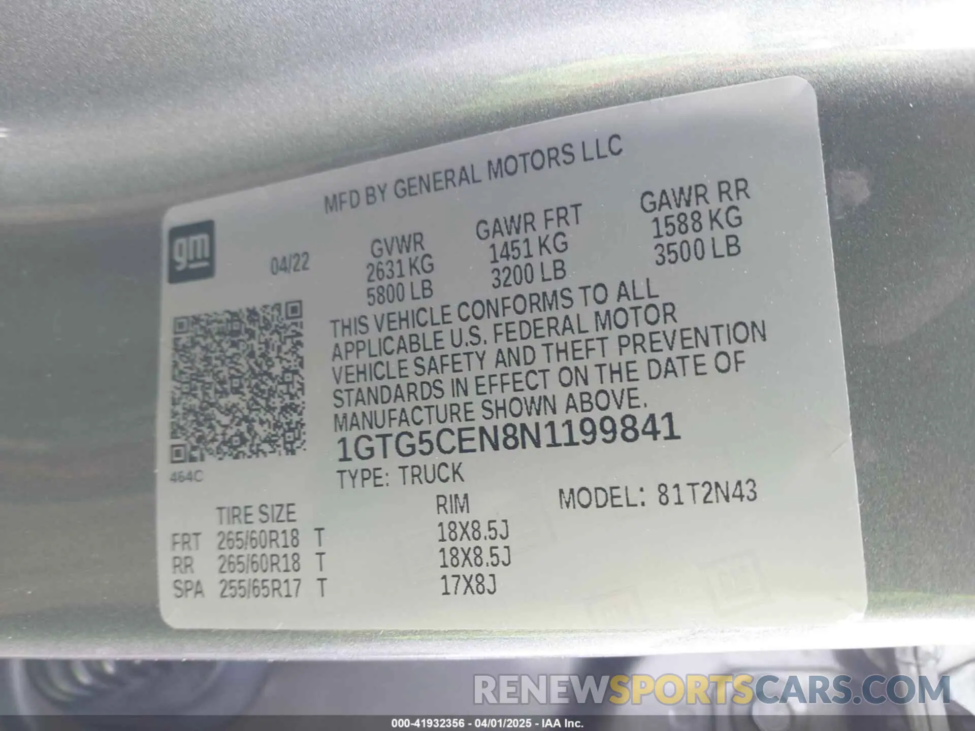 9 fotografías del automóvil dañado 1GTG5CEN8N1199841 GMC CANYON 2022