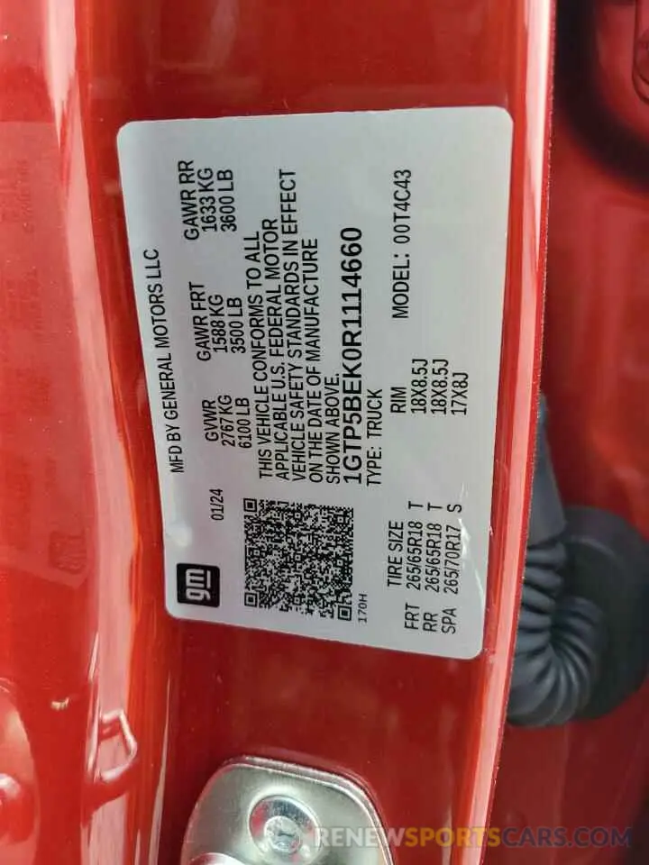 12 fotografías del automóvil dañado 1GTP5BEK0R1114660 GMC CANYON 2024