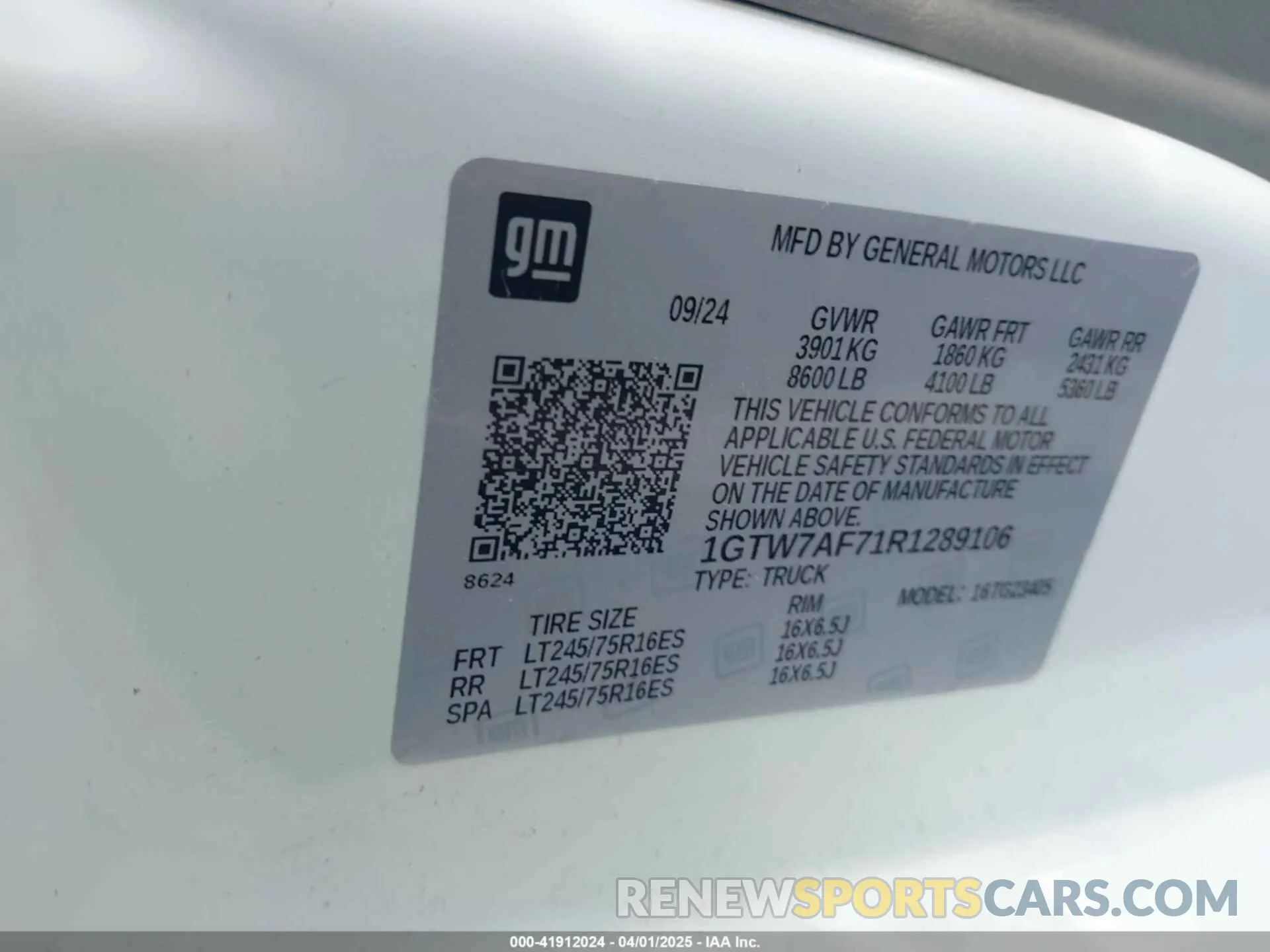 9 fotografías del automóvil dañado 1GTW7AF71R1289106 GMC SAVANA CARGO 2024