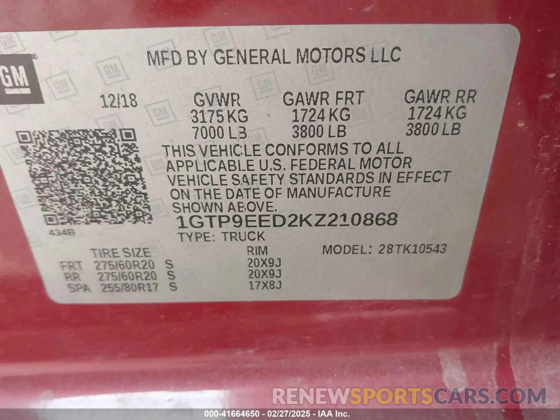 9 fotografías del automóvil dañado 1GTP9EED2KZ210868 GMC SIERRA 1500 2019