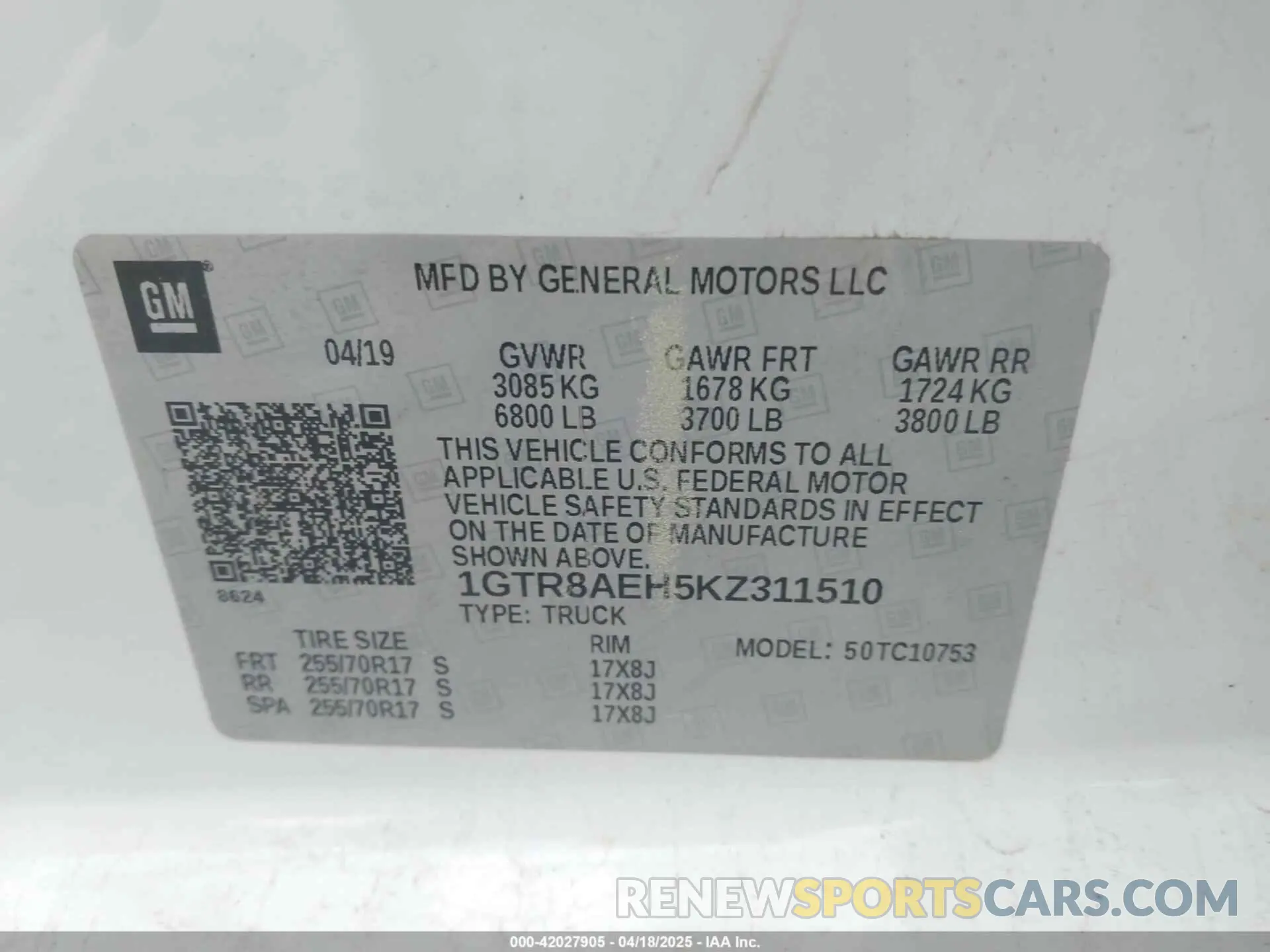 9 fotografías del automóvil dañado 1GTR8AEH5KZ311510 GMC SIERRA 1500 2019
