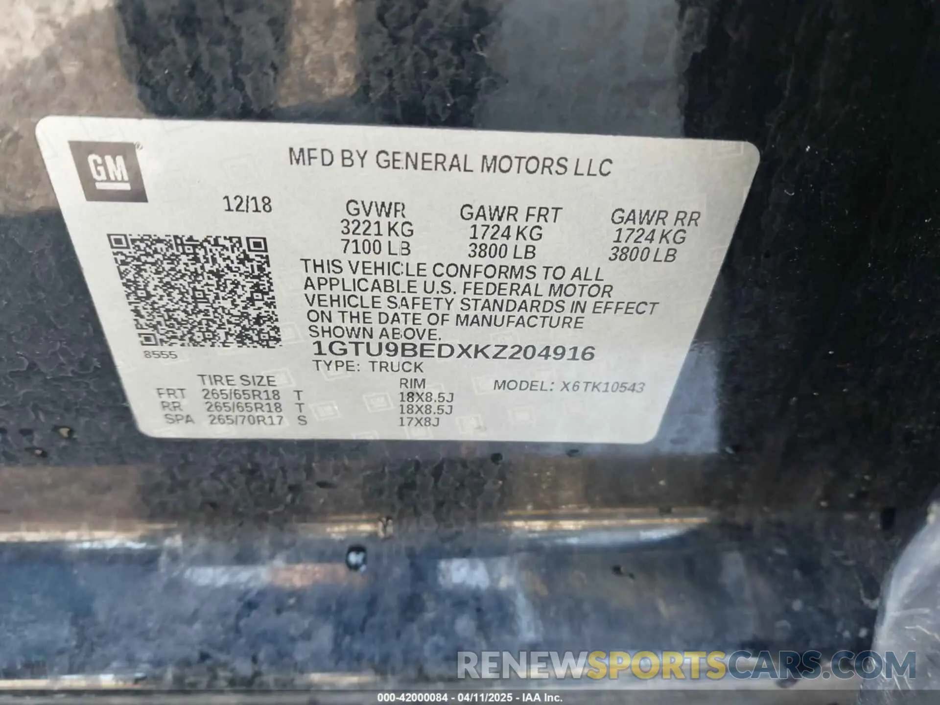 9 fotografías del automóvil dañado 1GTU9BEDXKZ204916 GMC SIERRA 1500 2019
