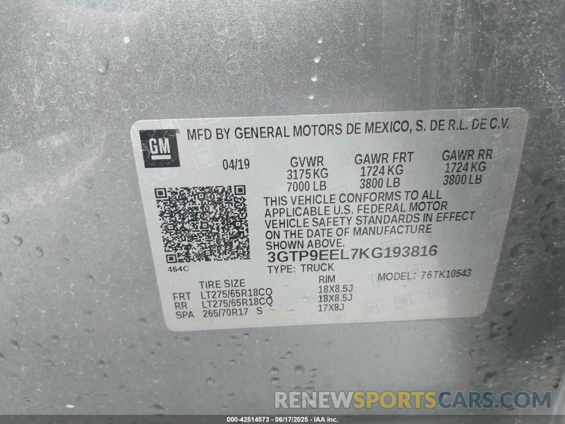 9 fotografías del automóvil dañado 3GTP9EEL7KG193816 GMC SIERRA 1500 2019