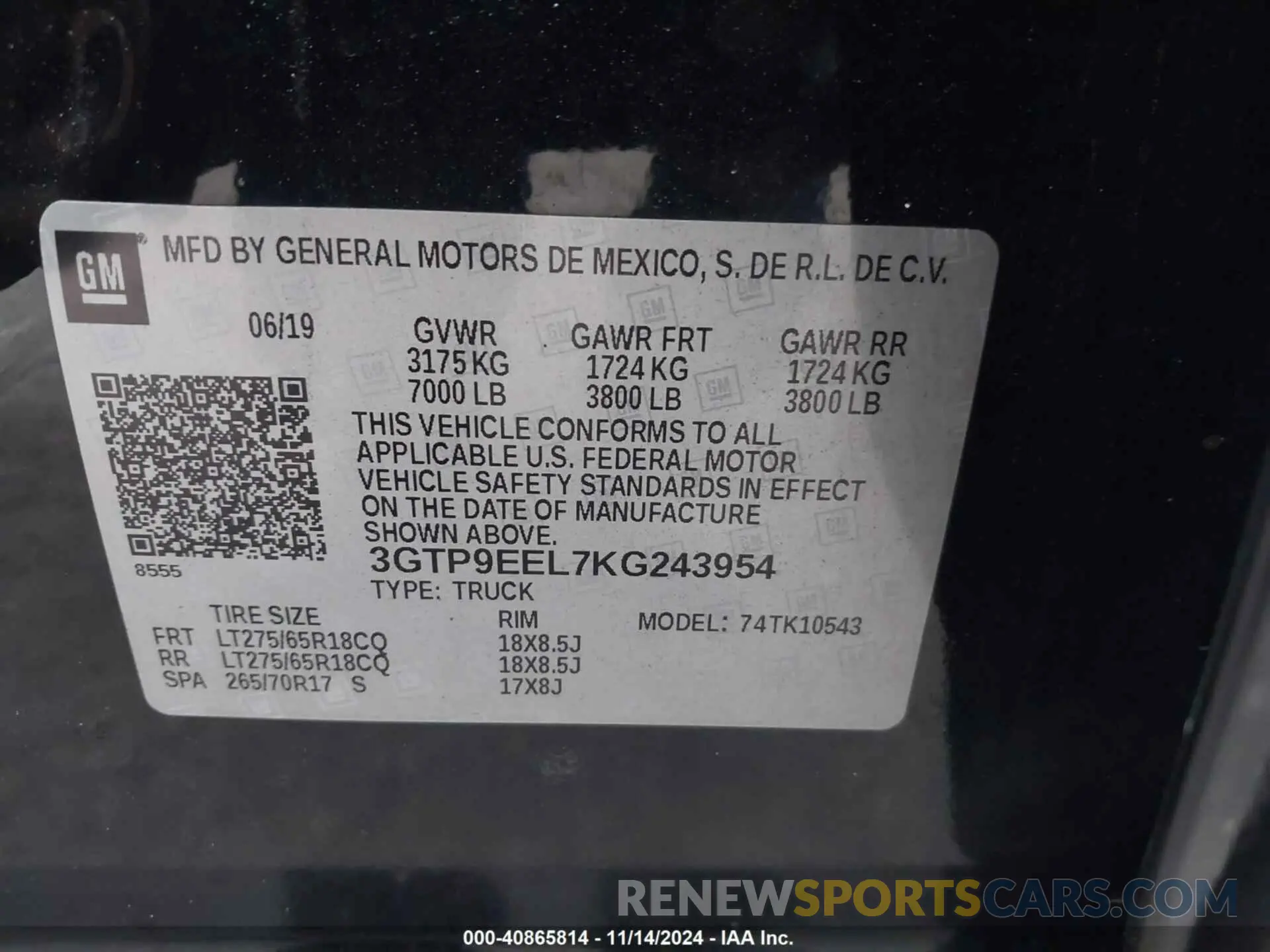 9 fotografías del automóvil dañado 3GTP9EEL7KG243954 GMC SIERRA 1500 2019