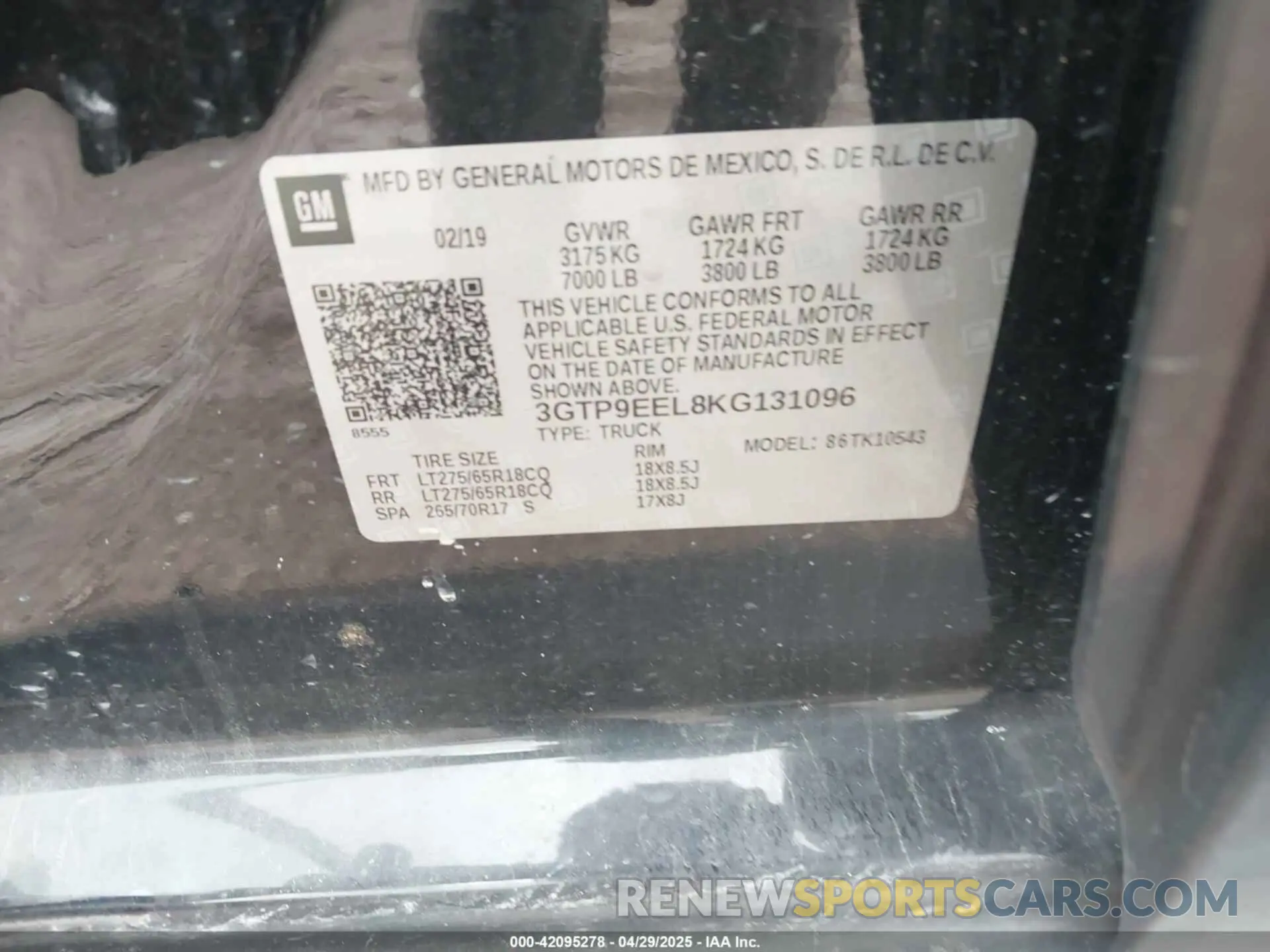 9 fotografías del automóvil dañado 3GTP9EEL8KG131096 GMC SIERRA 1500 2019