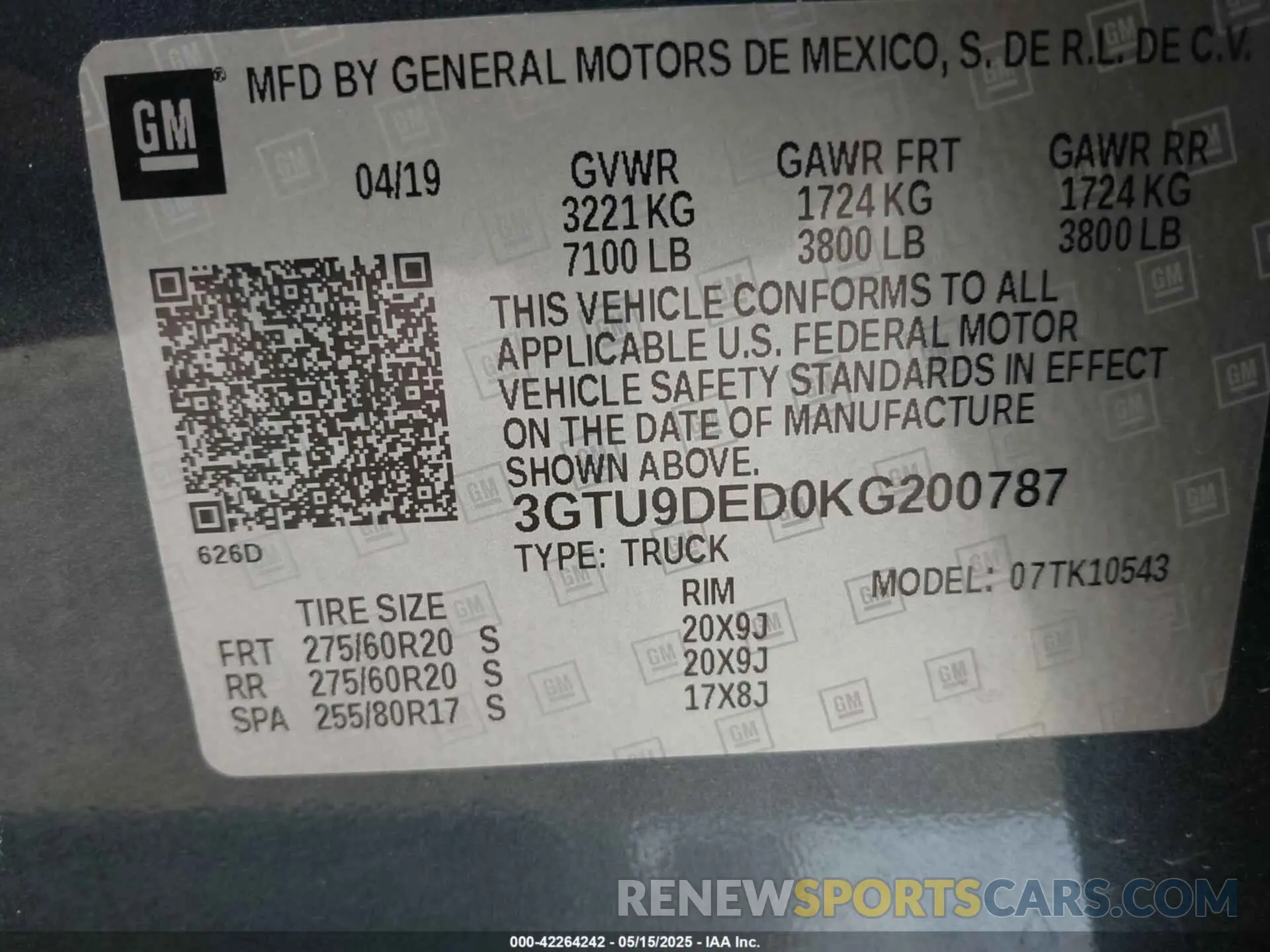 9 fotografías del automóvil dañado 3GTU9DED0KG200787 GMC SIERRA 1500 2019