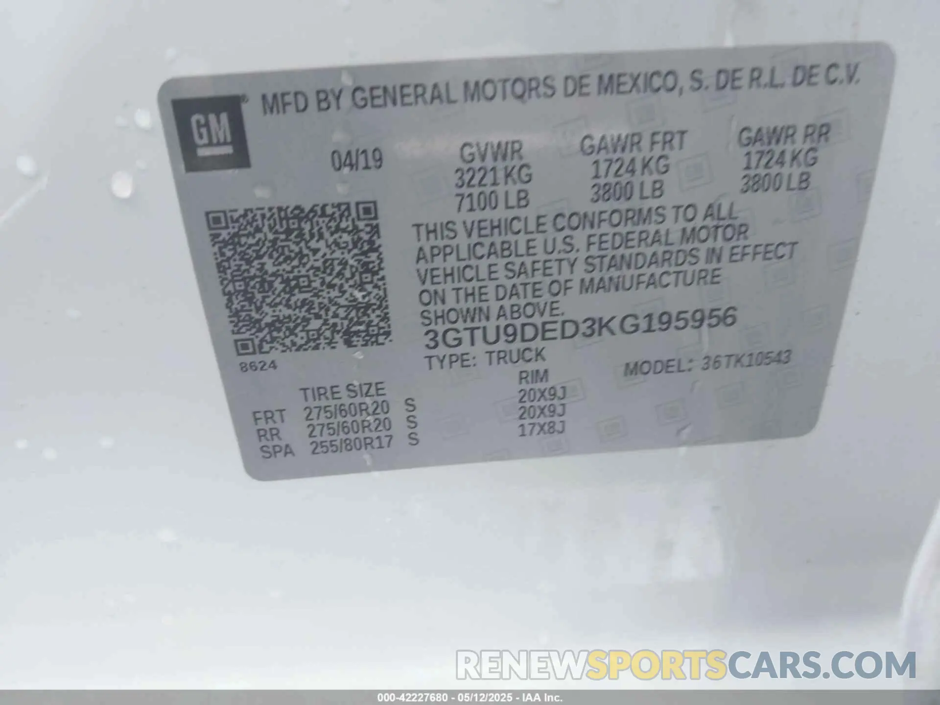 9 fotografías del automóvil dañado 3GTU9DED3KG195956 GMC SIERRA 1500 2019
