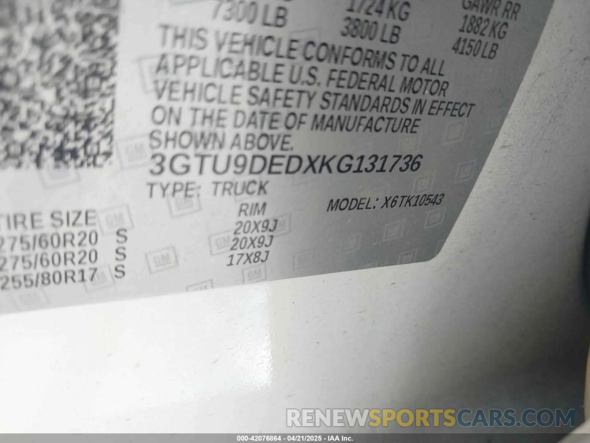 9 fotografías del automóvil dañado 3GTU9DEDXKG131736 GMC SIERRA 1500 2019