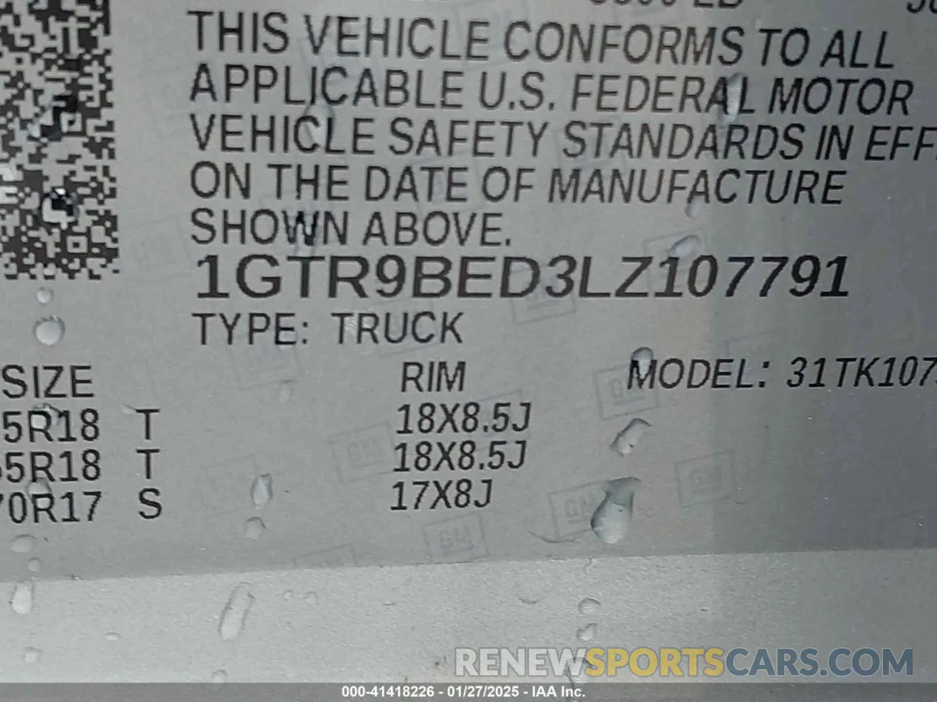 9 fotografías del automóvil dañado 1GTR9BED3LZ107791 GMC SIERRA 1500 2020