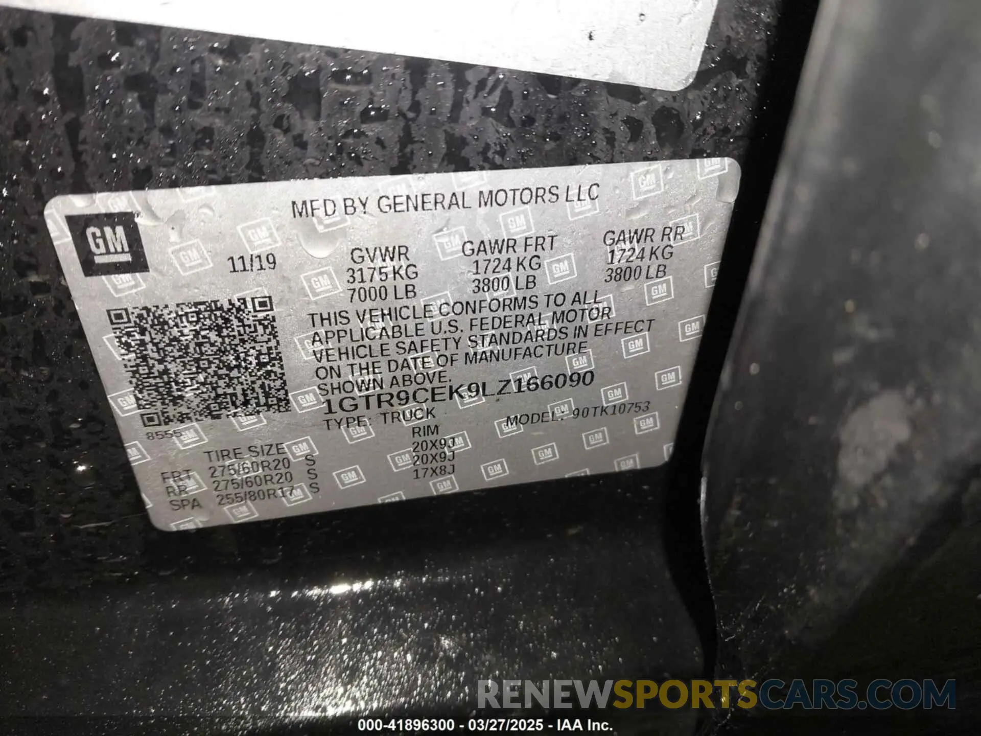9 fotografías del automóvil dañado 1GTR9CEK9LZ166090 GMC SIERRA 1500 2020
