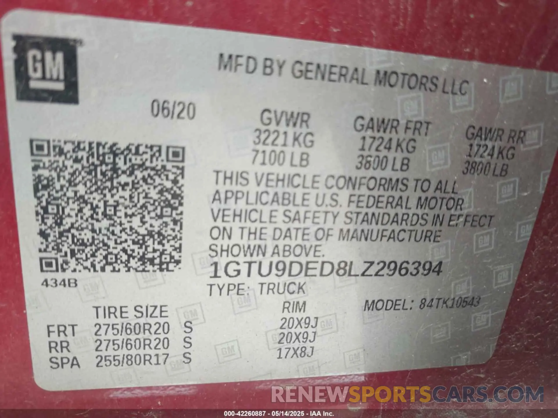 9 fotografías del automóvil dañado 1GTU9DED8LZ296394 GMC SIERRA 1500 2020