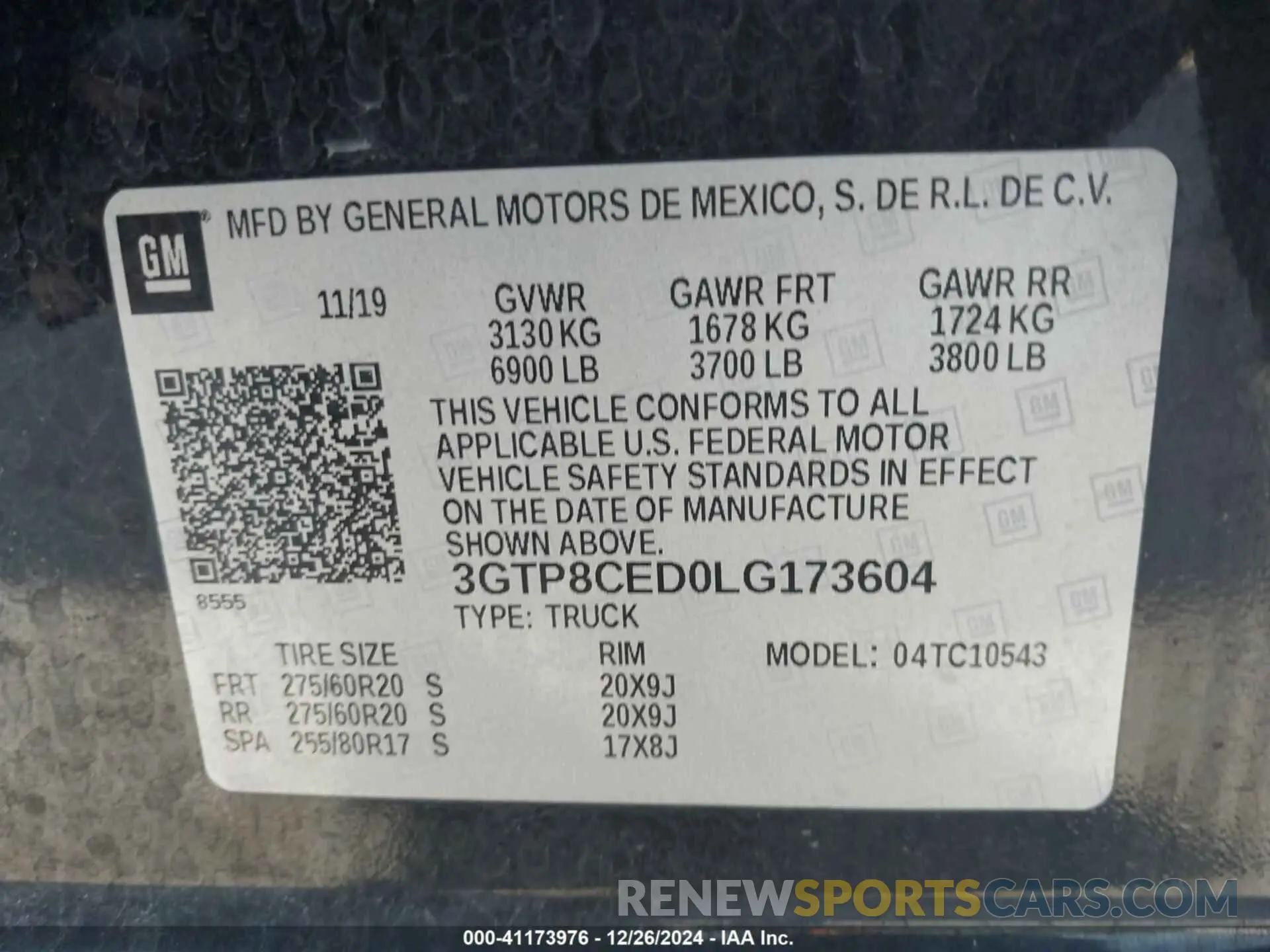 9 fotografías del automóvil dañado 3GTP8CED0LG173604 GMC SIERRA 1500 2020