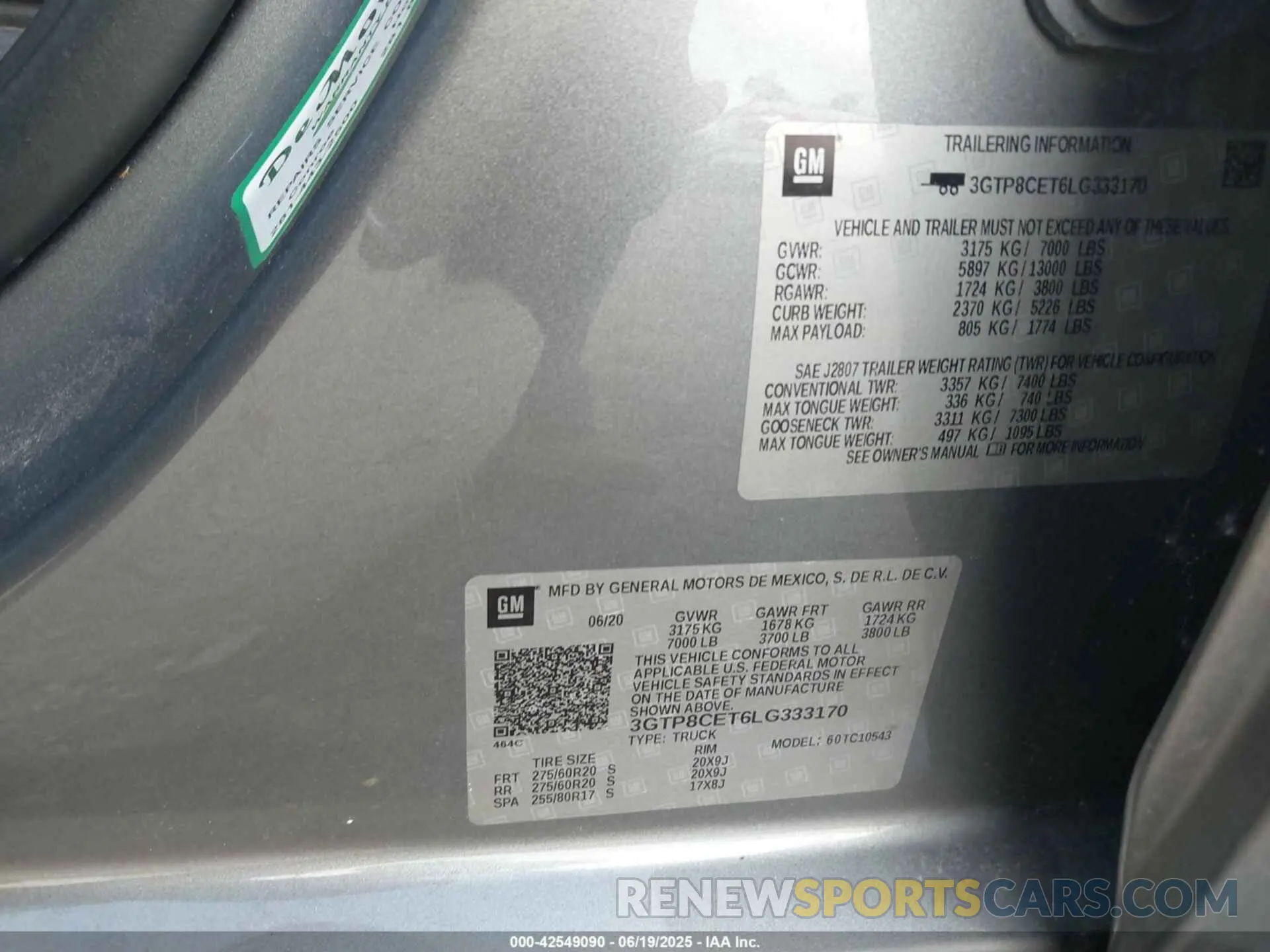 9 fotografías del automóvil dañado 3GTP8CET6LG333170 GMC SIERRA 1500 2020