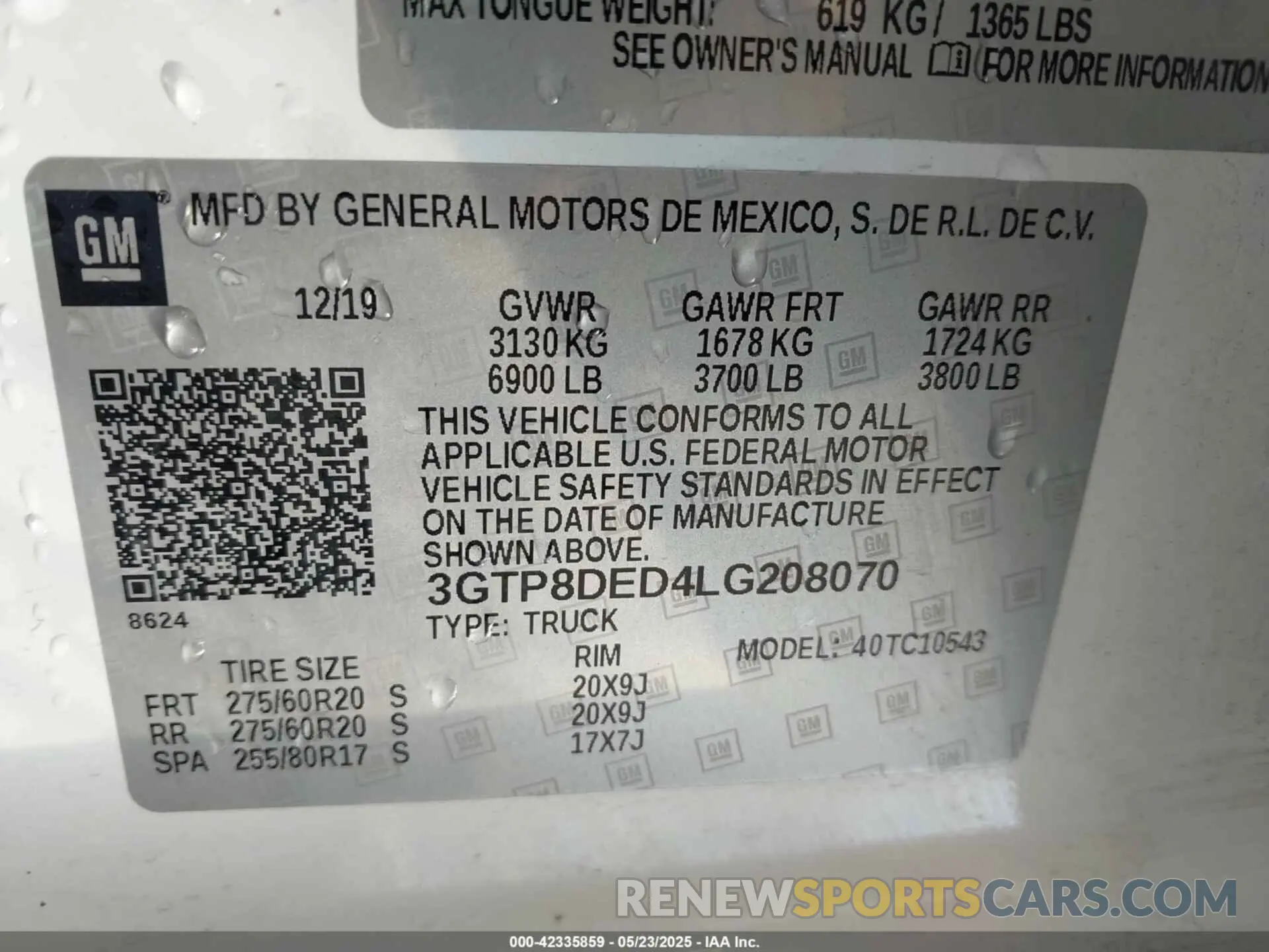 9 fotografías del automóvil dañado 3GTP8DED4LG208070 GMC SIERRA 1500 2020